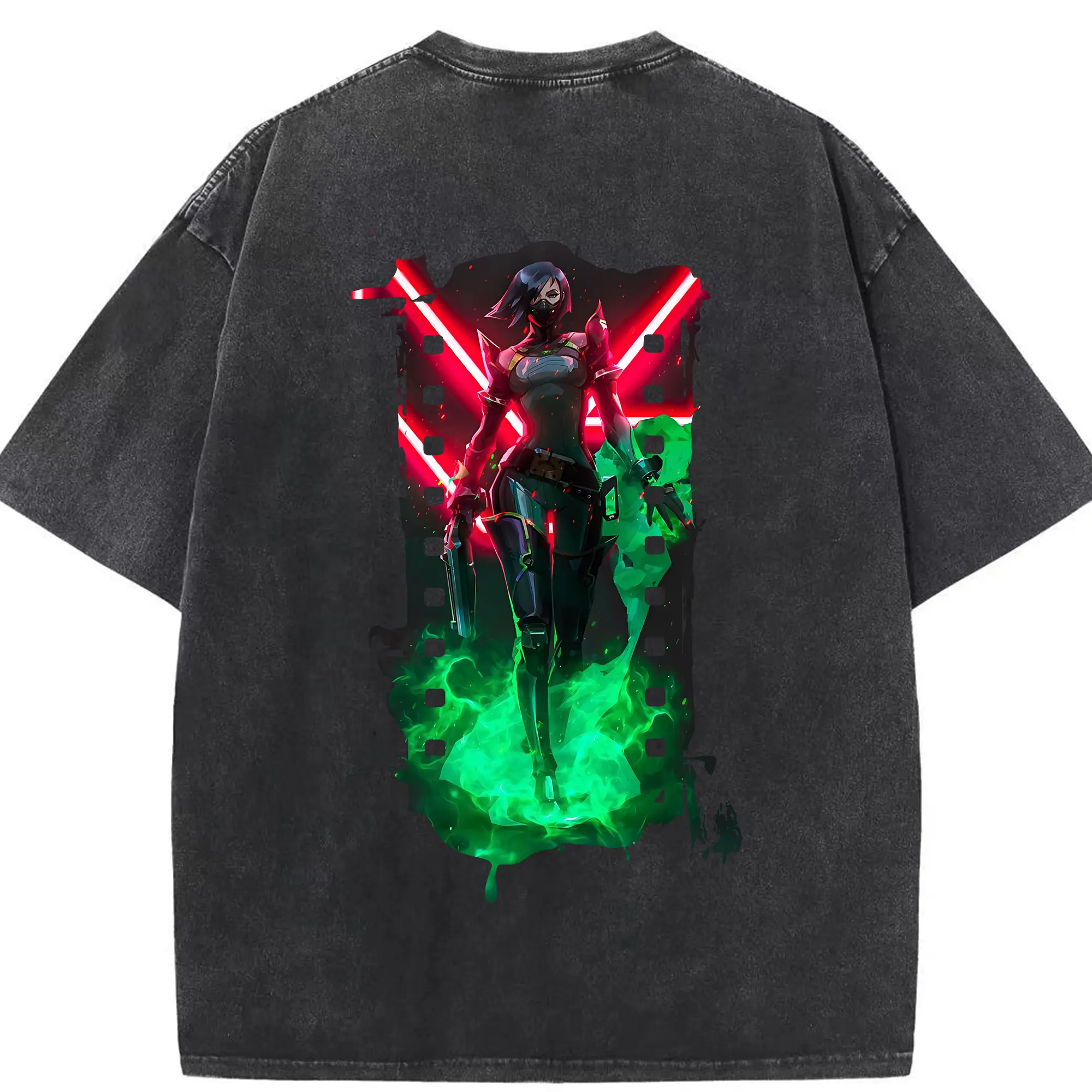 VALORANT グッズ,ヴァイパー - 綿100％ ヴィンテージ風 半袖Tシャツ ・ 背面プリント ・ 柔らか肌触り ・ 通気性 快適 ・ スポーツ カジュアル 外出用