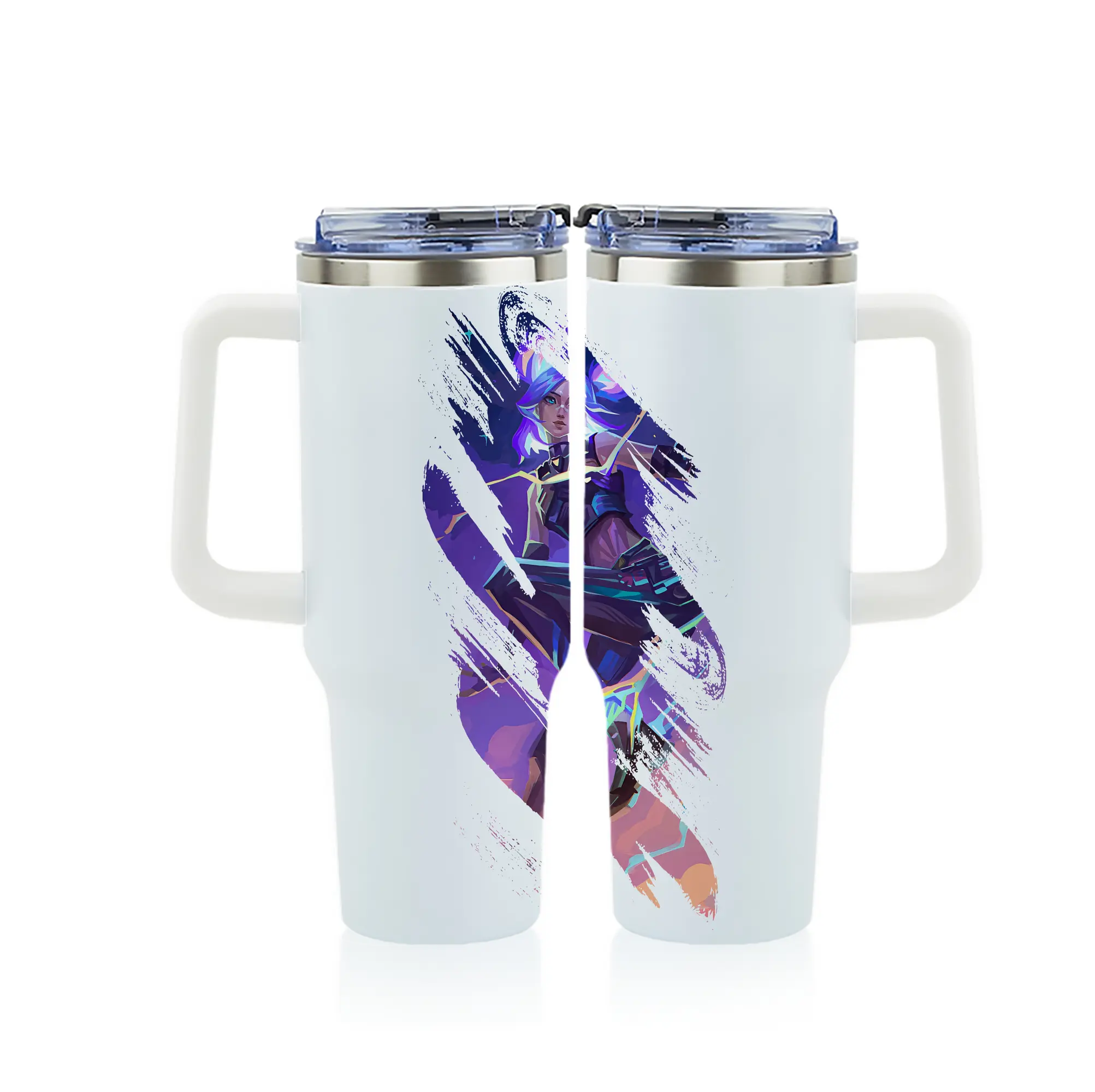 VALORANT グッズ,ネオン - 1200mL フルプリント車用タンブラー ・ 304ステンレス 内側 ・ 201ステンレス 外側 ・ 保温 保冷 ・ 通勤 ドライブ アウトドア用