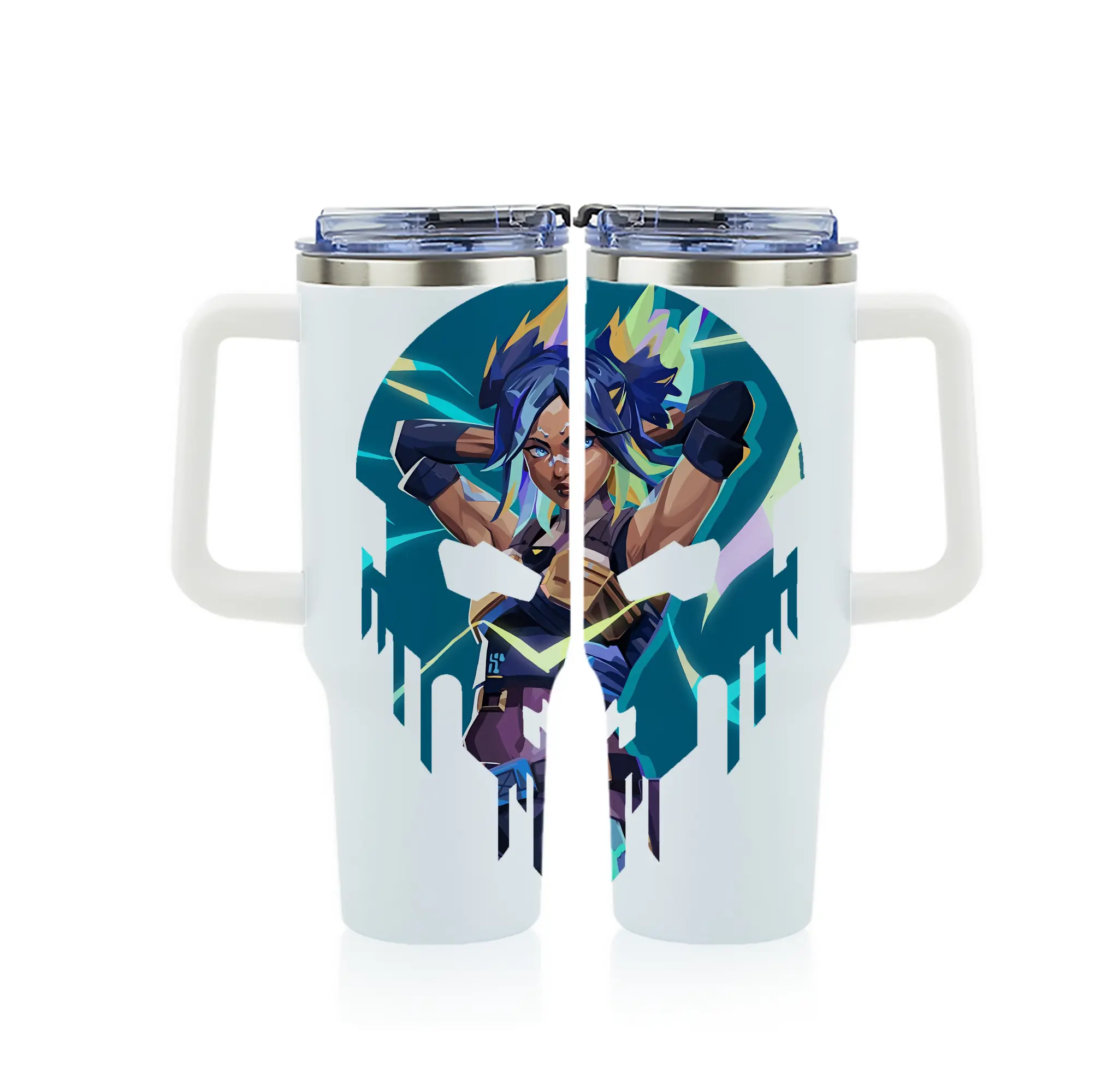 VALORANT グッズ,ネオン - 1200mL フルプリント車用タンブラー ・ 304ステンレス 内側 ・ 201ステンレス 外側 ・ 保温 保冷 ・ 通勤 ドライブ アウトドア用