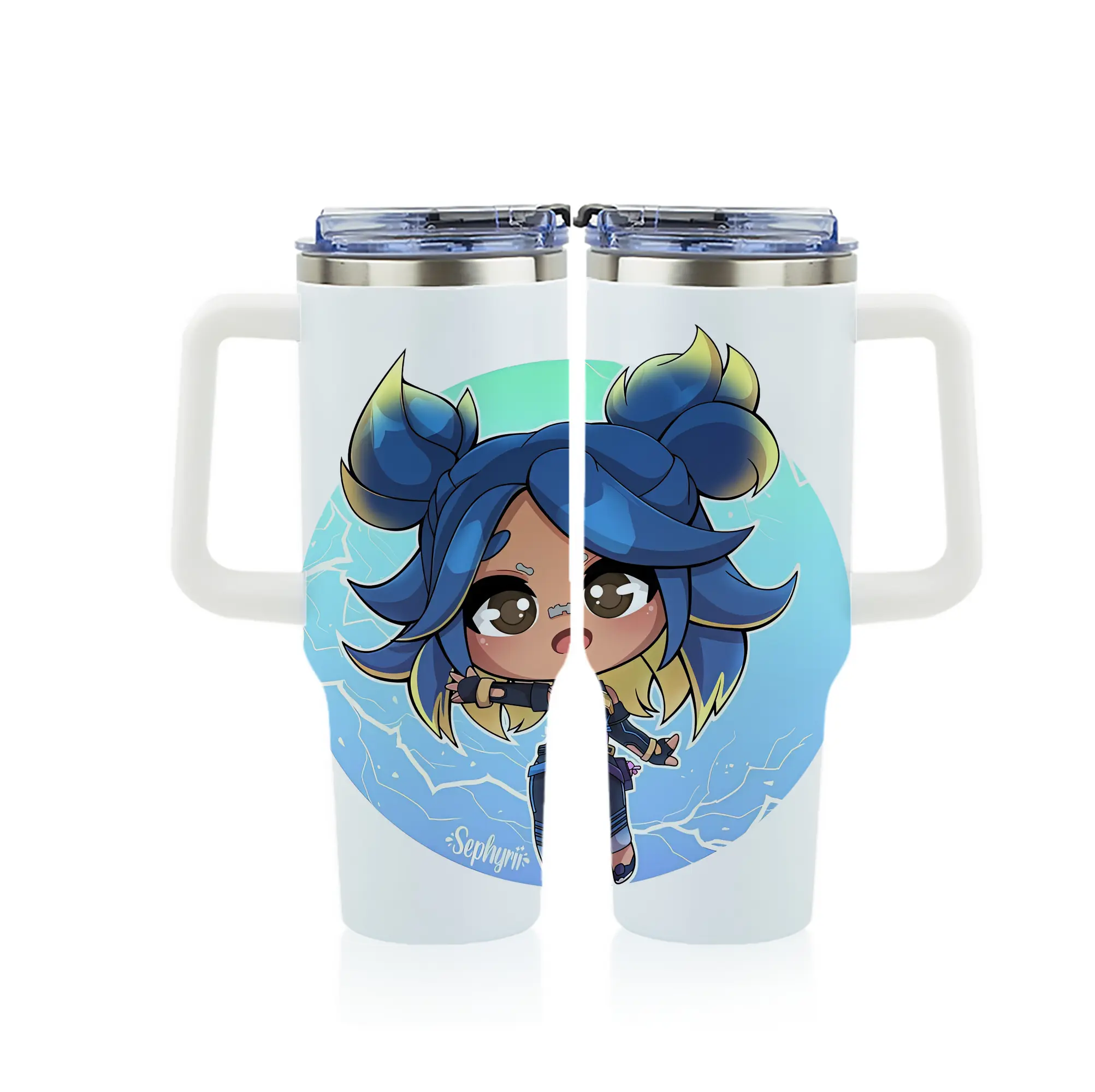 VALORANT グッズ,ネオン - 1200mL フルプリント車用タンブラー ・ 304ステンレス 内側 ・ 201ステンレス 外側 ・ 保温 保冷 ・ 通勤 ドライブ アウトドア用