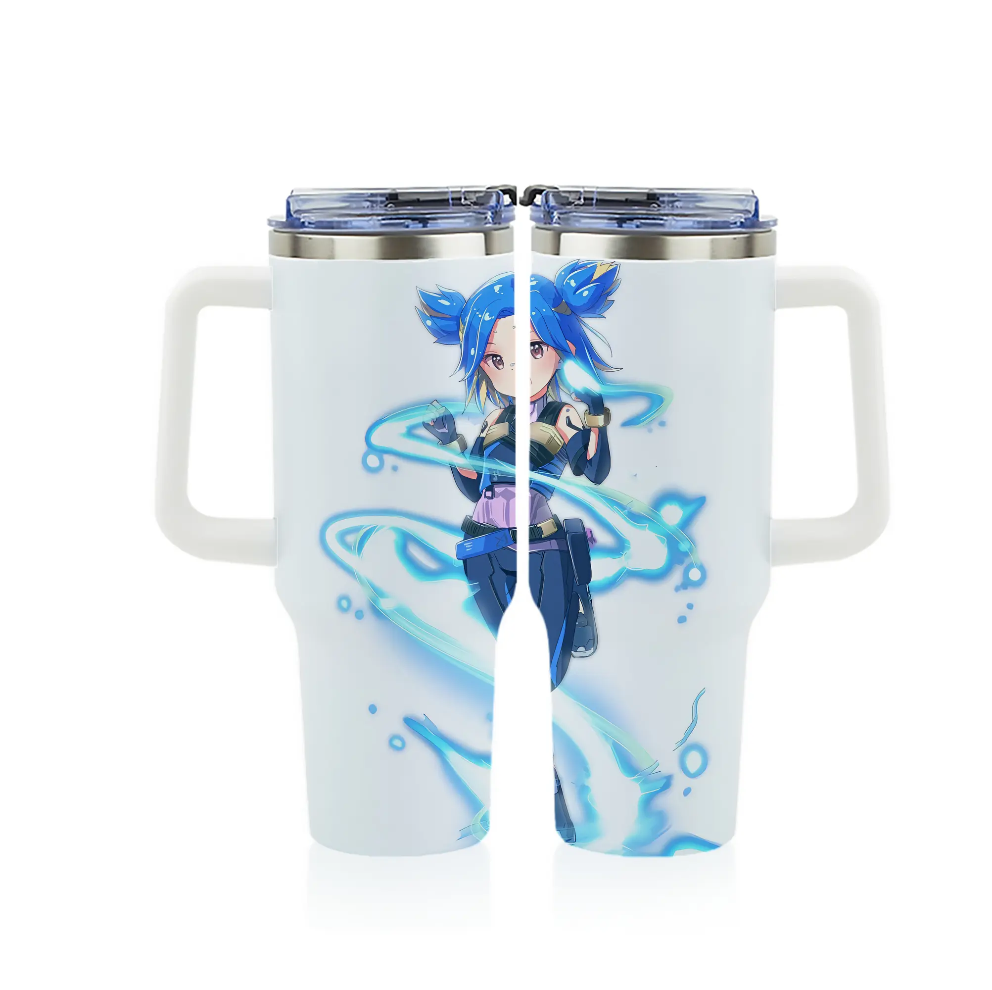 VALORANT グッズ,ネオン - 1200mL フルプリント車用タンブラー ・ 304ステンレス 内側 ・ 201ステンレス 外側 ・ 保温 保冷 ・ 通勤 ドライブ アウトドア用