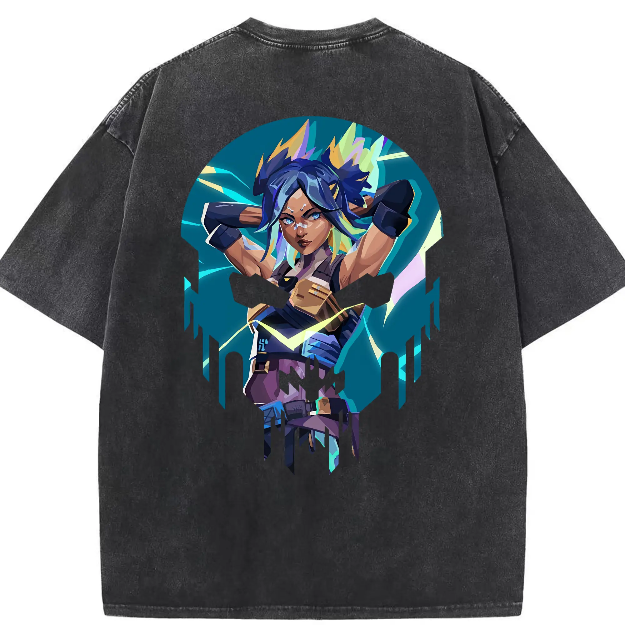 VALORANT グッズ,ネオン - 綿100％ ヴィンテージ風 半袖Tシャツ ・ 背面プリント ・ 柔らか肌触り ・ 通気性 快適 ・ スポーツ カジュアル 外出用