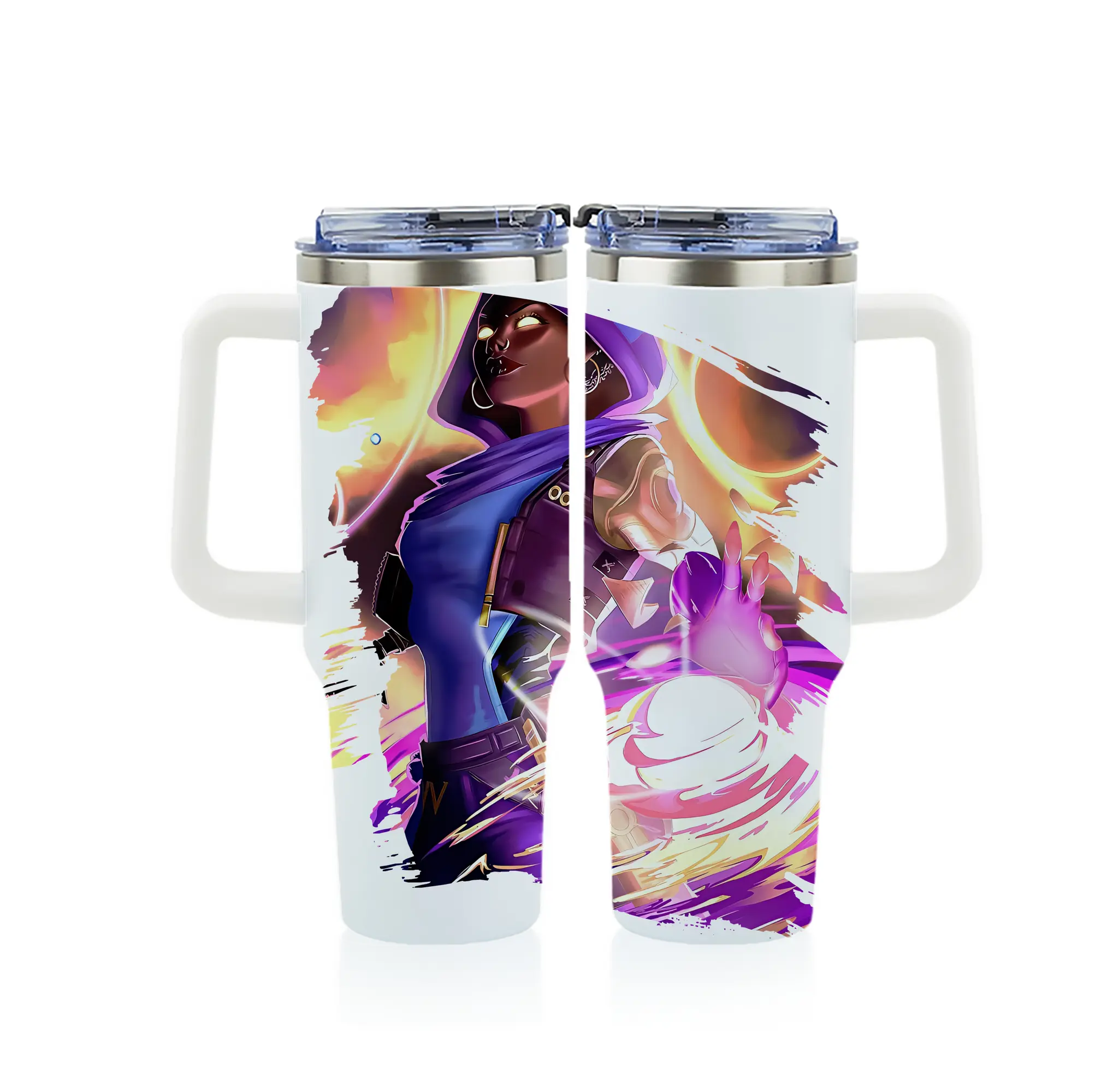 VALORANT グッズ,アストラ - 1200mL フルプリント車用タンブラー ・ 304ステンレス 内側 ・ 201ステンレス 外側 ・ 保温 保冷 ・ 通勤 ドライブ アウトドア用