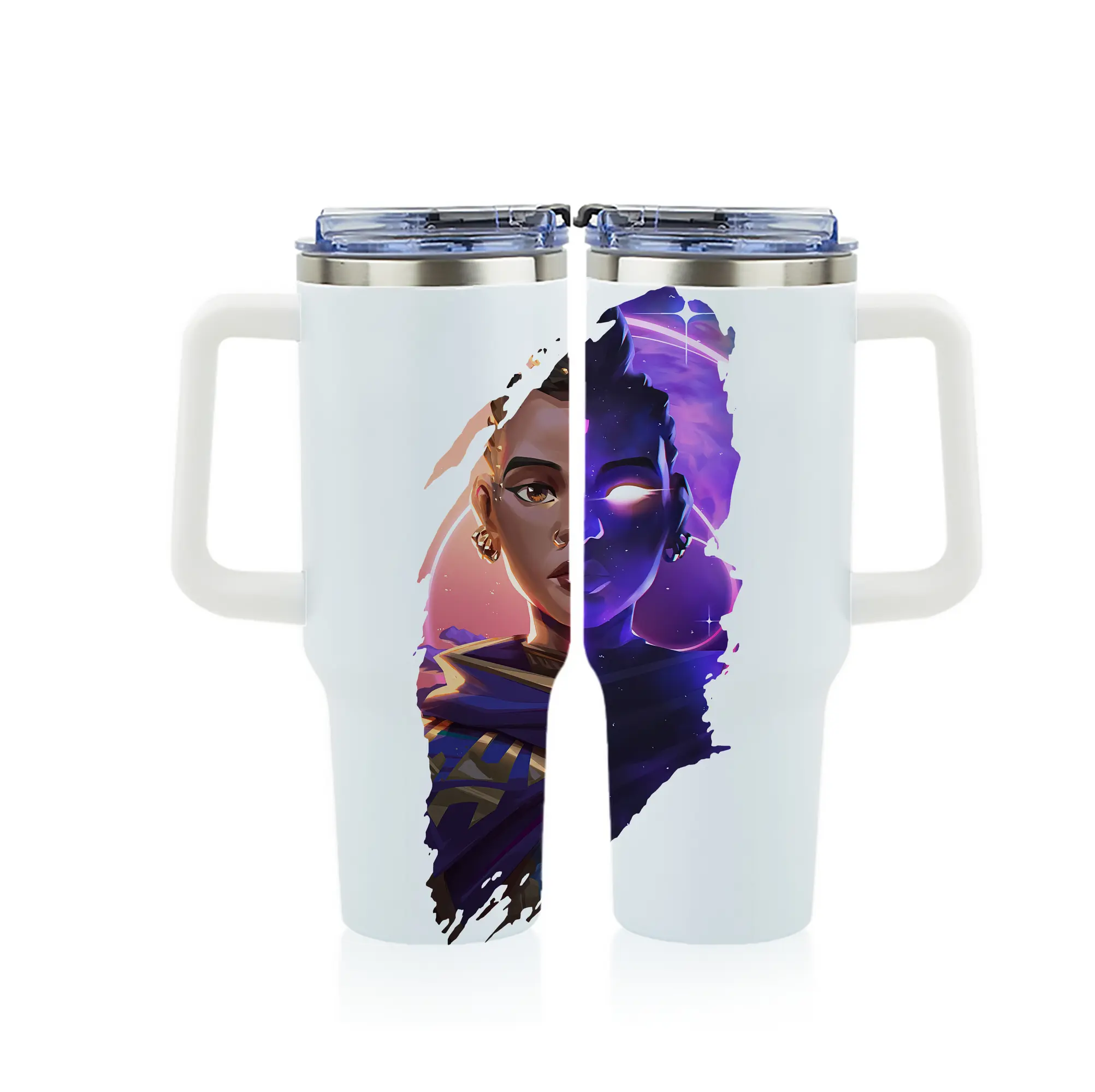 VALORANT グッズ,アストラ - 1200mL フルプリント車用タンブラー ・ 304ステンレス 内側 ・ 201ステンレス 外側 ・ 保温 保冷 ・ 通勤 ドライブ アウトドア用