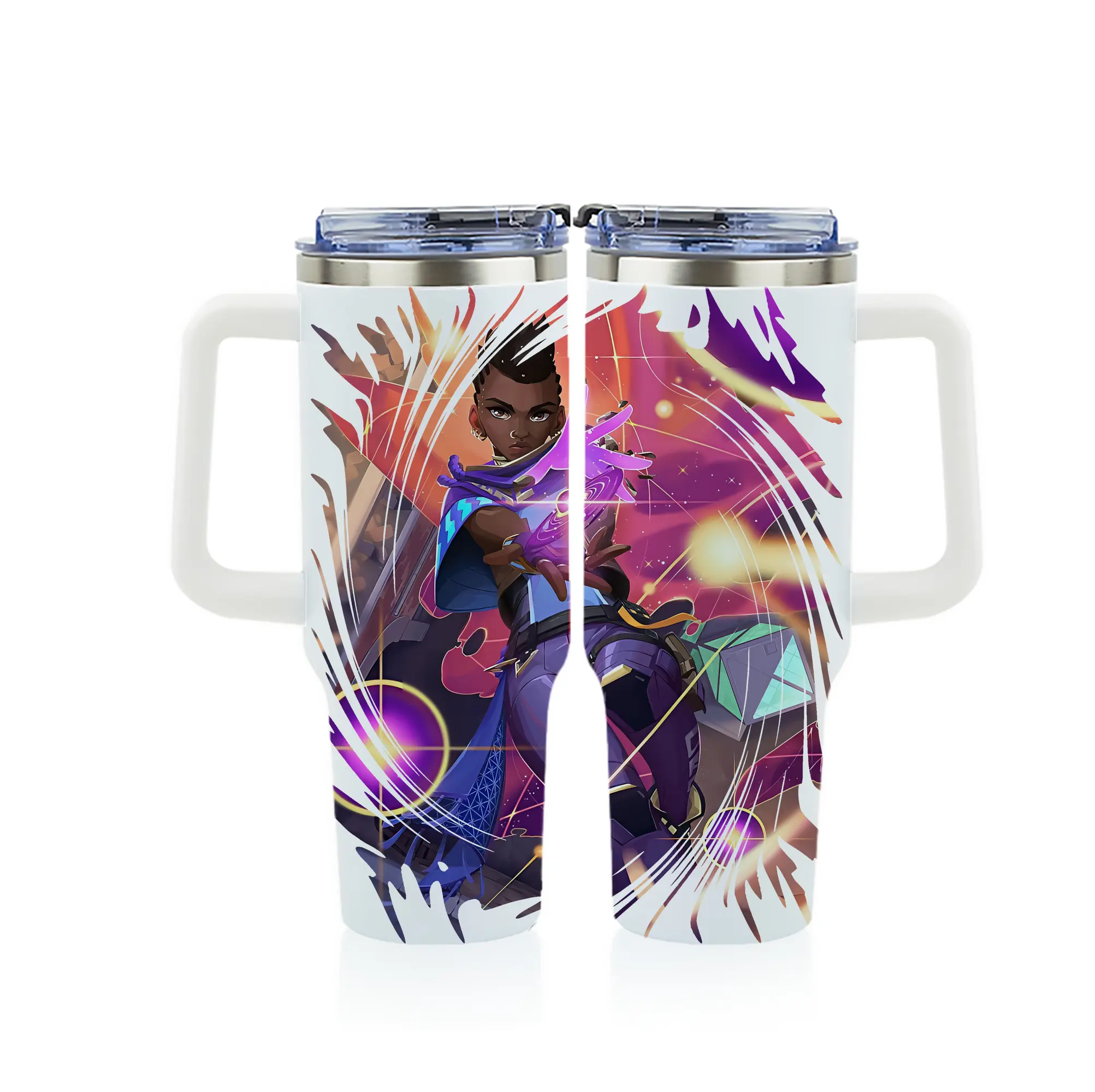 VALORANT グッズ,アストラ - 1200mL フルプリント車用タンブラー ・ 304ステンレス 内側 ・ 201ステンレス 外側 ・ 保温 保冷 ・ 通勤 ドライブ アウトドア用