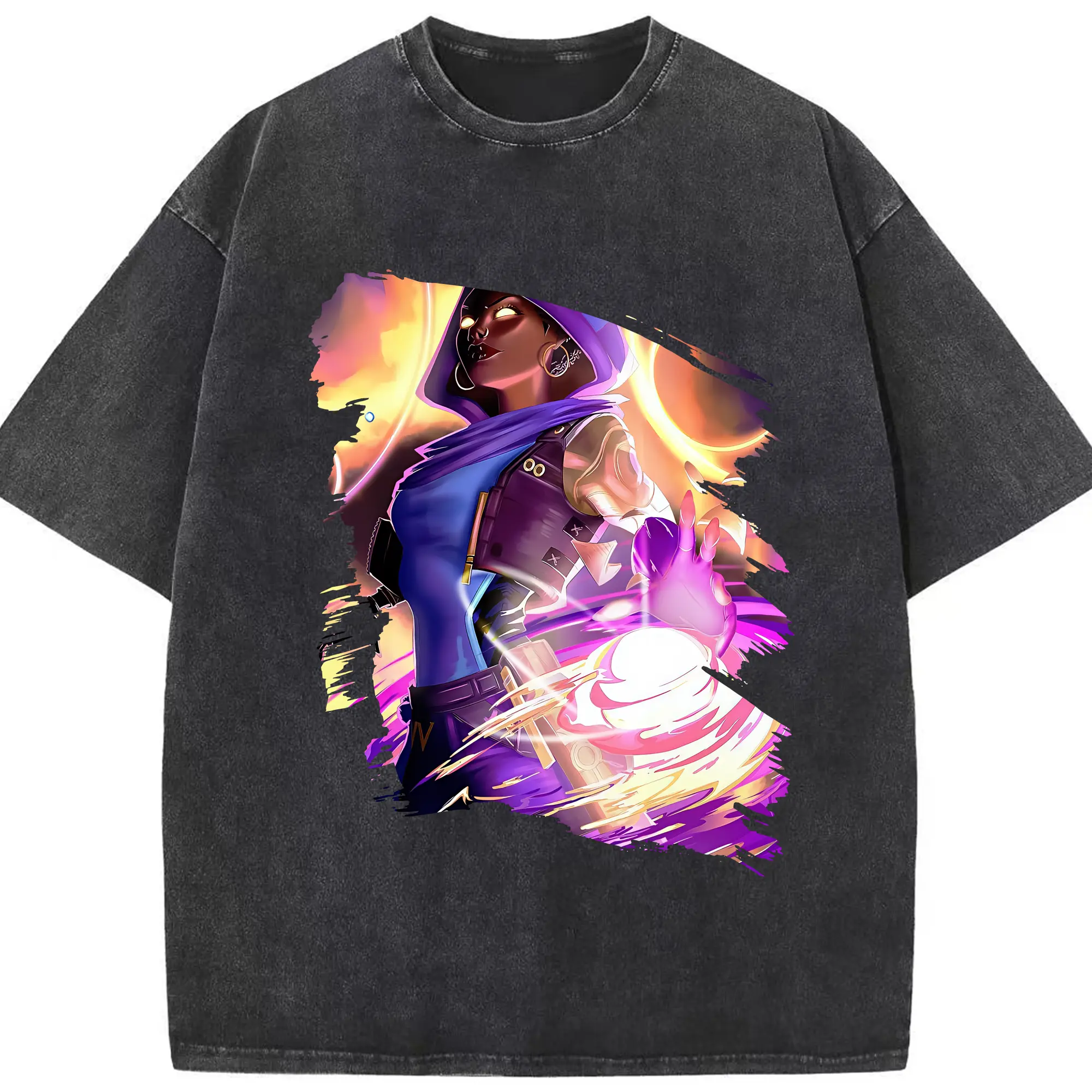 VALORANT グッズ,アストラ - 綿100％ ヴィンテージ風 半袖Tシャツ ・ フロントプリント ・ 柔らか肌触り ・ 通気性 快適 ・ スポーツ カジュアル 外出用