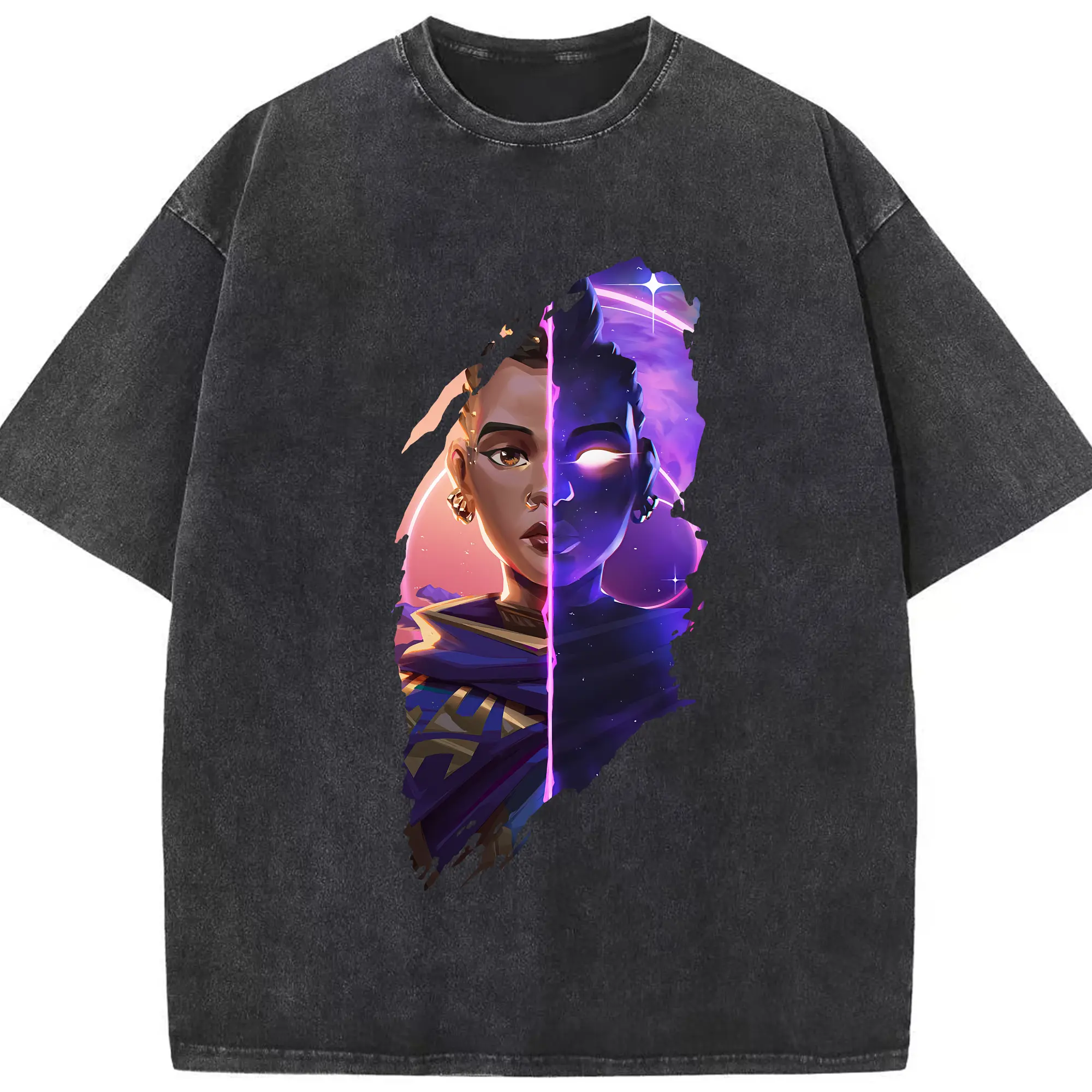 VALORANT グッズ,アストラ - 綿100％ ヴィンテージ風 半袖Tシャツ ・ フロントプリント ・ 柔らか肌触り ・ 通気性 快適 ・ スポーツ カジュアル 外出用