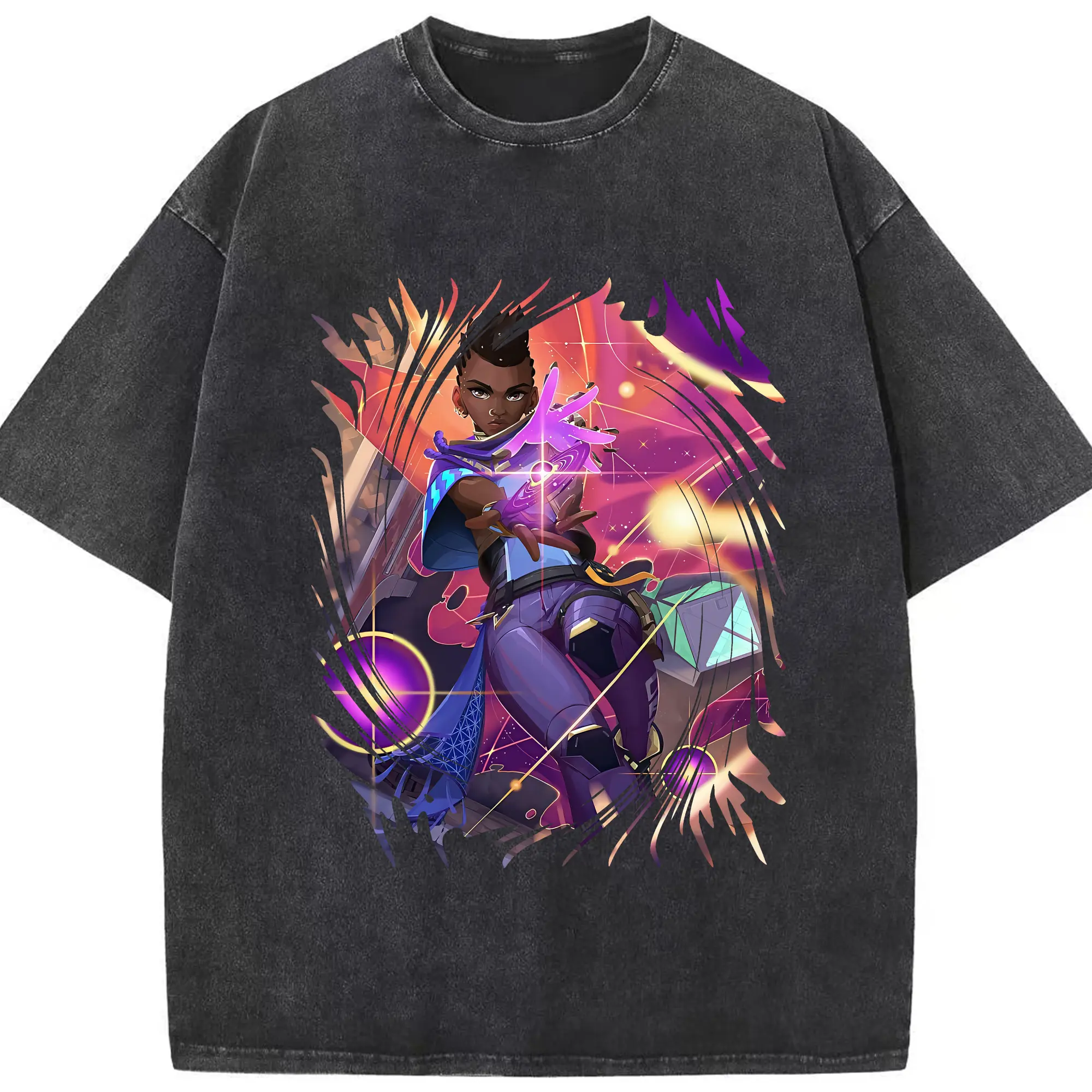 VALORANT グッズ,アストラ - 綿100％ ヴィンテージ風 半袖Tシャツ ・ フロントプリント ・ 柔らか肌触り ・ 通気性 快適 ・ スポーツ カジュアル 外出用