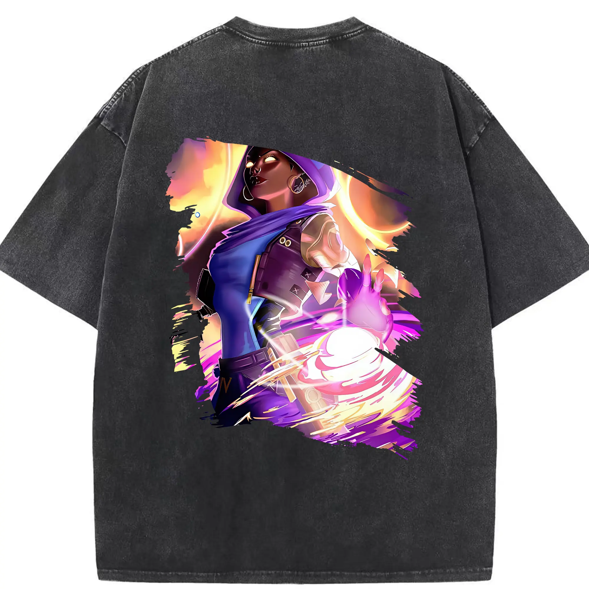 VALORANT グッズ,アストラ - 綿100％ ヴィンテージ風 半袖Tシャツ ・ 背面プリント ・ 柔らか肌触り ・ 通気性 快適 ・ スポーツ カジュアル 外出用