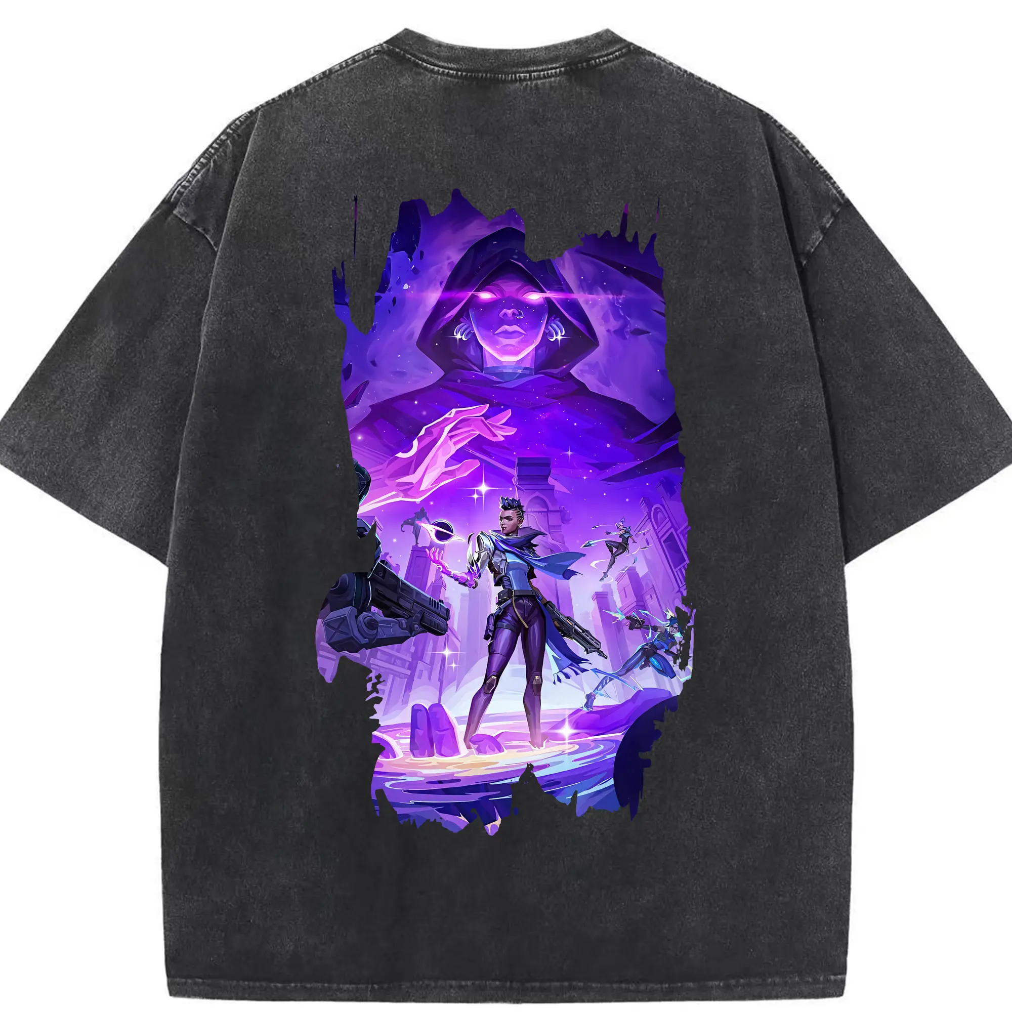 VALORANT グッズ,アストラ - 綿100％ ヴィンテージ風 半袖Tシャツ ・ 背面プリント ・ 柔らか肌触り ・ 通気性 快適 ・ スポーツ カジュアル 外出用