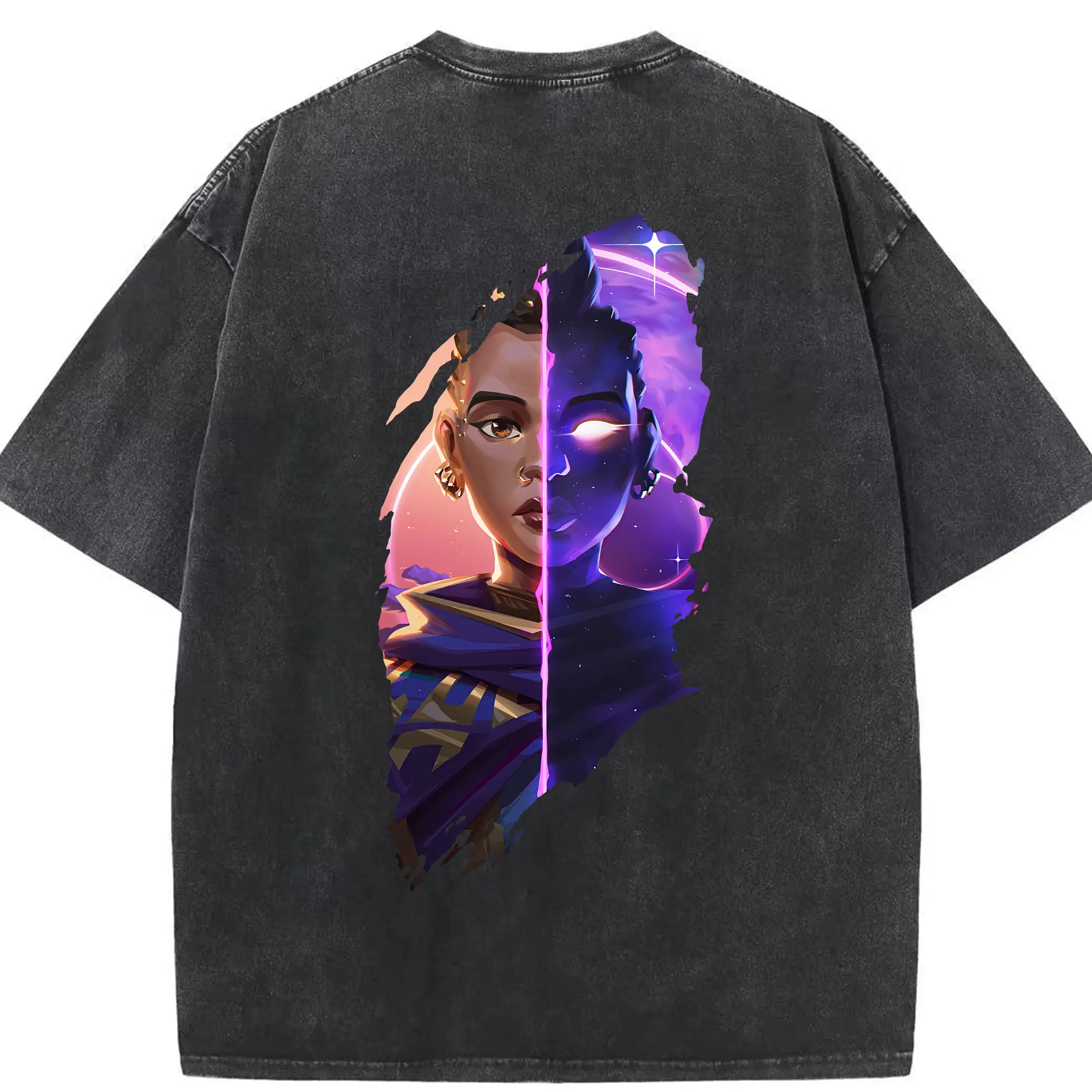 VALORANT グッズ,アストラ - 綿100％ ヴィンテージ風 半袖Tシャツ ・ 背面プリント ・ 柔らか肌触り ・ 通気性 快適 ・ スポーツ カジュアル 外出用