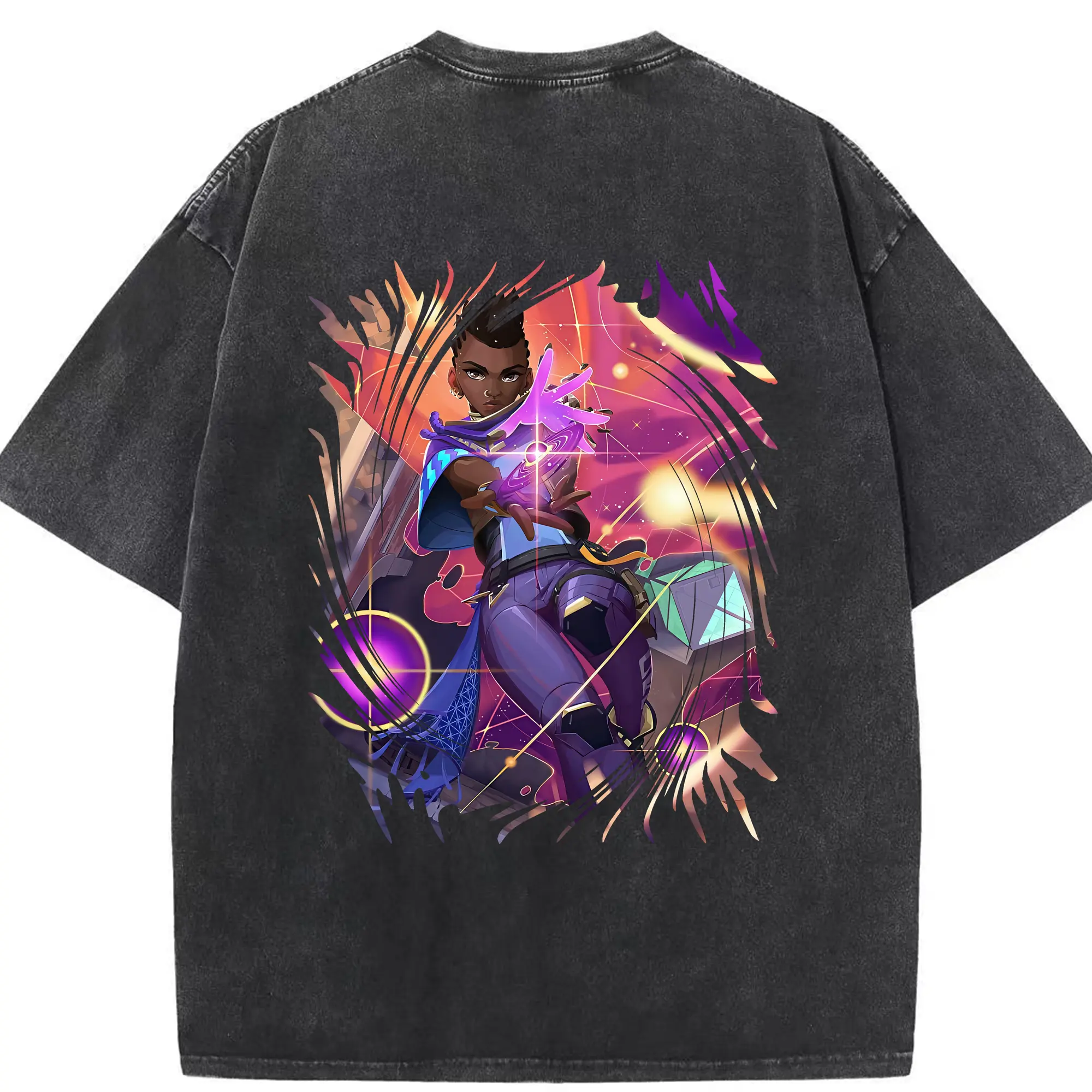 VALORANT グッズ,アストラ - 綿100％ ヴィンテージ風 半袖Tシャツ ・ 背面プリント ・ 柔らか肌触り ・ 通気性 快適 ・ スポーツ カジュアル 外出用