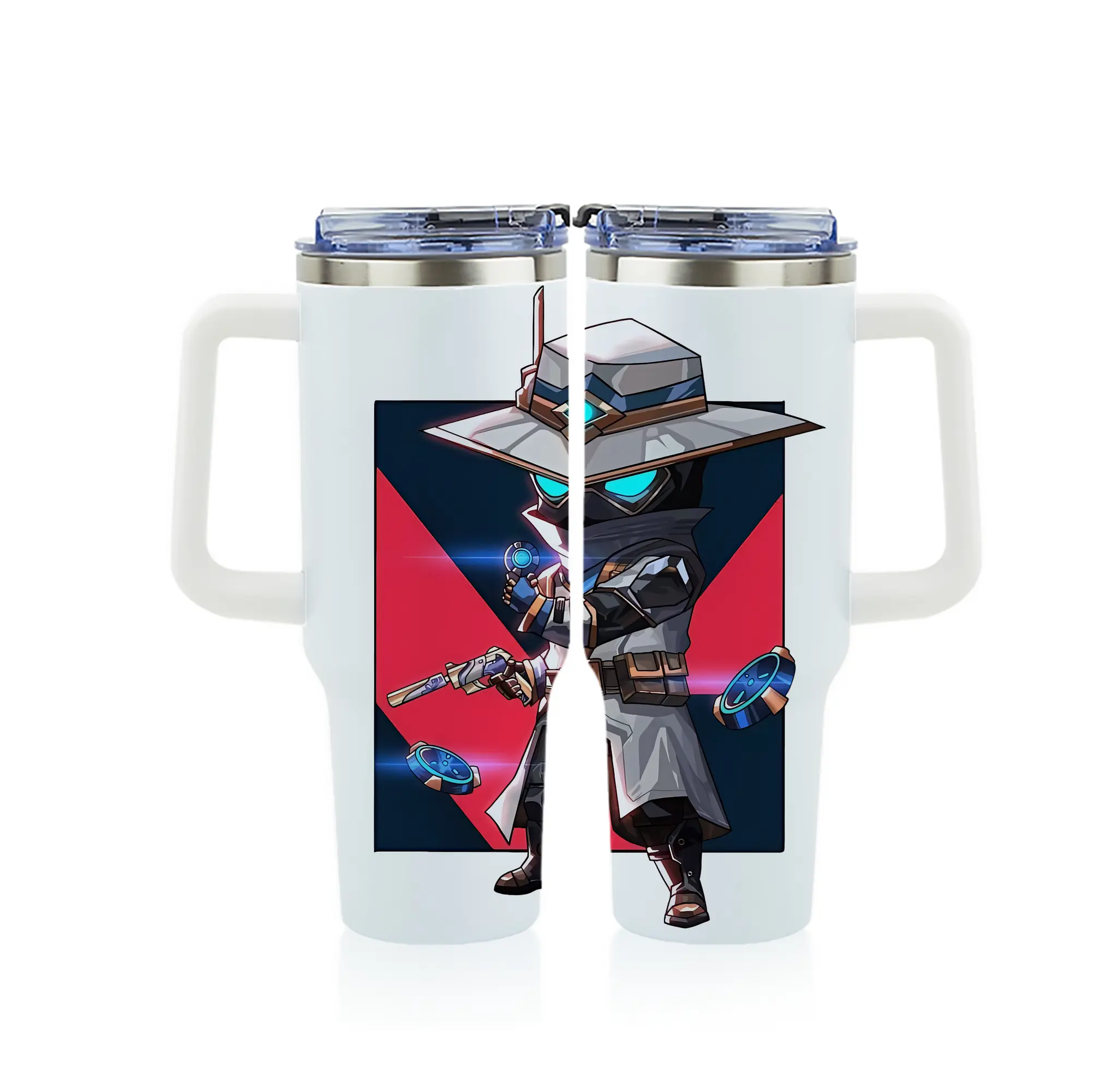 VALORANT グッズ,サイファー - 1200mL フルプリント車用タンブラー ・ 304ステンレス 内側 ・ 201ステンレス 外側 ・ 保温 保冷 ・ 通勤 ドライブ アウトドア用