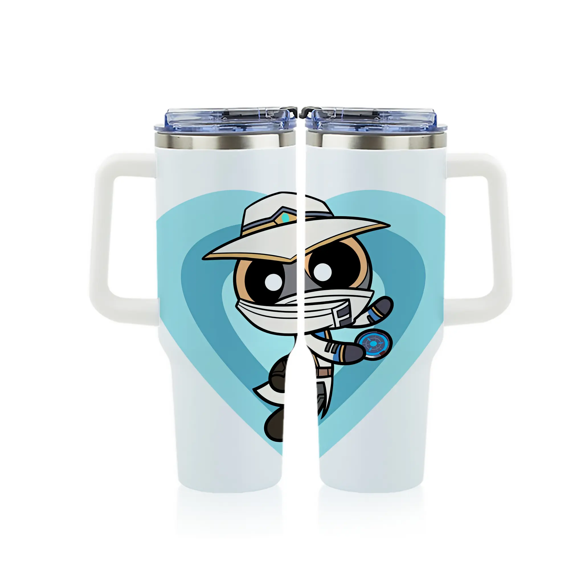 VALORANT グッズ,サイファー - 1200mL フルプリント車用タンブラー ・ 304ステンレス 内側 ・ 201ステンレス 外側 ・ 保温 保冷 ・ 通勤 ドライブ アウトドア用