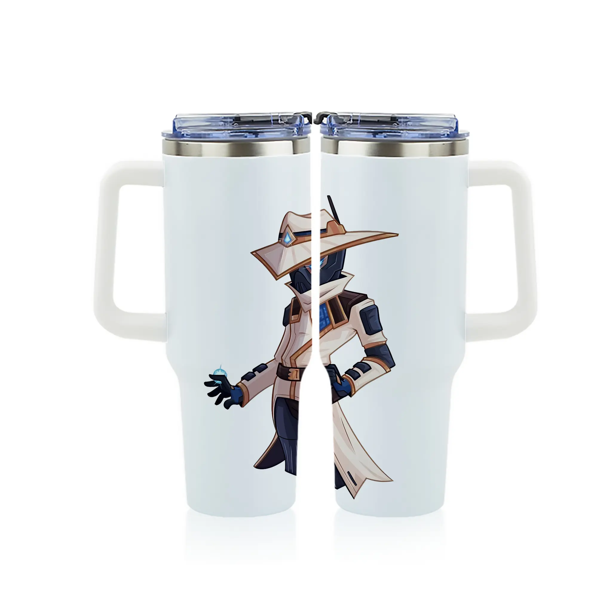 VALORANT グッズ,サイファー - 1200mL フルプリント車用タンブラー ・ 304ステンレス 内側 ・ 201ステンレス 外側 ・ 保温 保冷 ・ 通勤 ドライブ アウトドア用