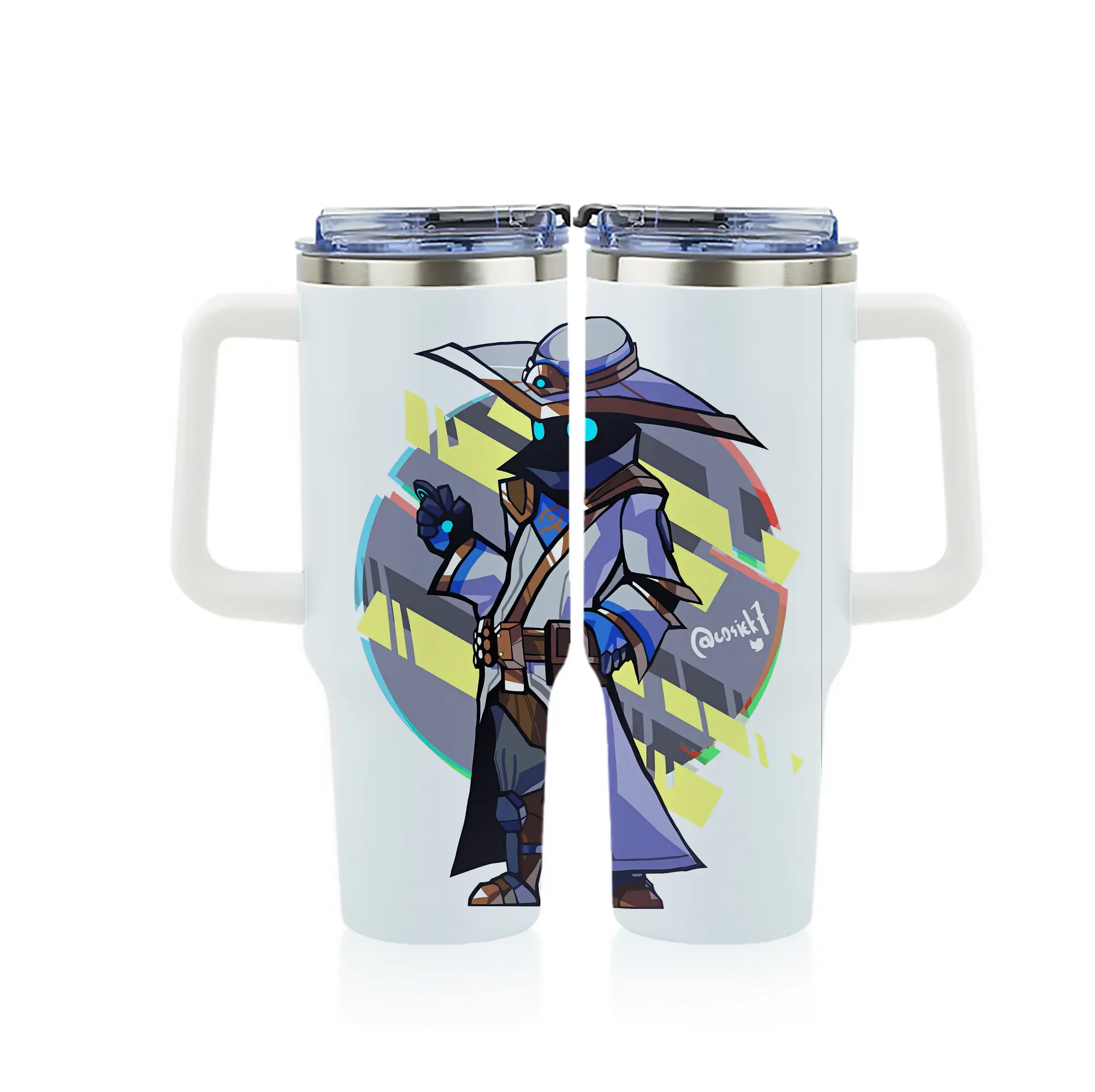 VALORANT グッズ,サイファー - 1200mL フルプリント車用タンブラー ・ 304ステンレス 内側 ・ 201ステンレス 外側 ・ 保温 保冷 ・ 通勤 ドライブ アウトドア用