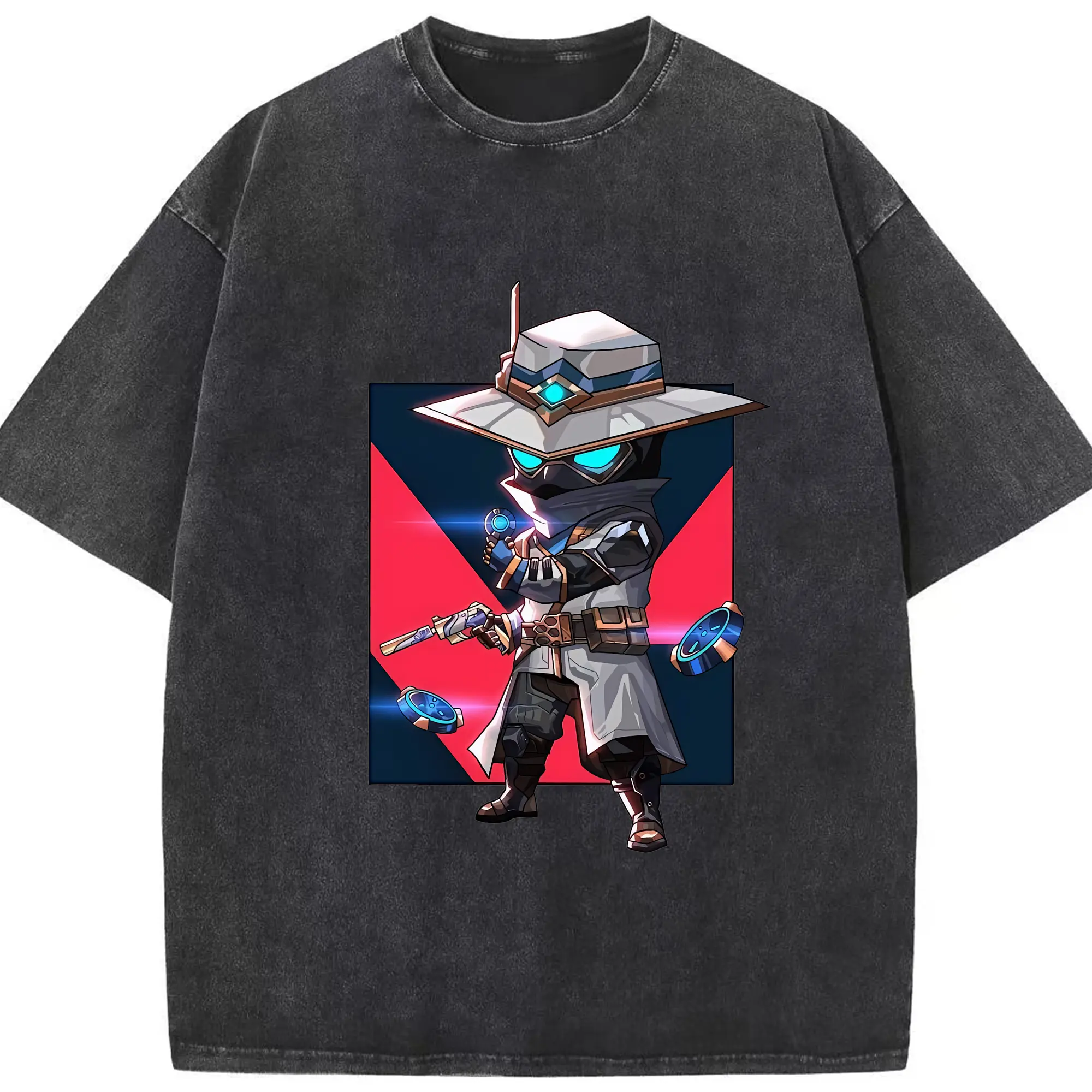 VALORANT グッズ,サイファー - 綿100％ ヴィンテージ風 半袖Tシャツ ・ フロントプリント ・ 柔らか肌触り ・ 通気性 快適 ・ スポーツ カジュアル 外出用