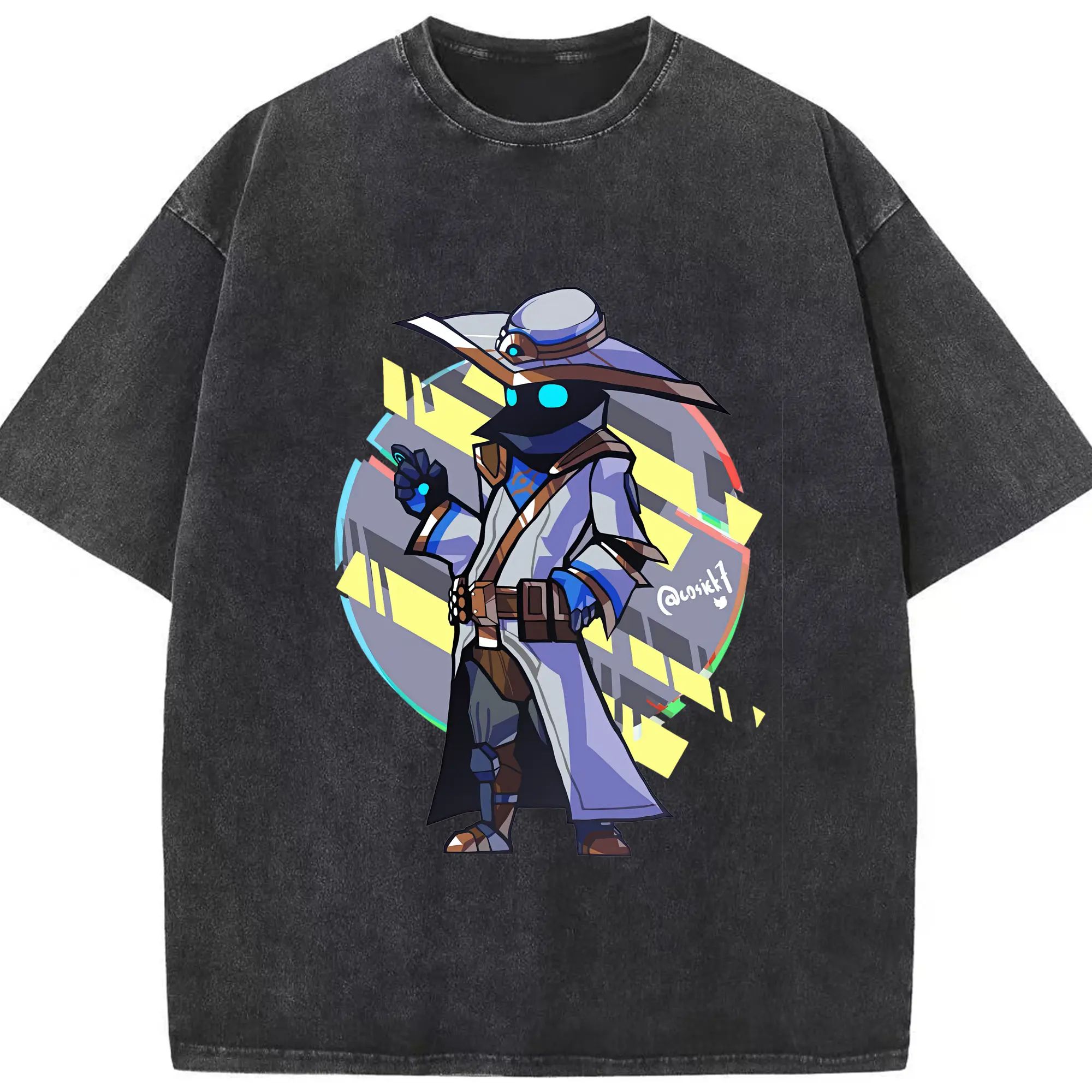 VALORANT グッズ,サイファー - 綿100％ ヴィンテージ風 半袖Tシャツ ・ フロントプリント ・ 柔らか肌触り ・ 通気性 快適 ・ スポーツ カジュアル 外出用