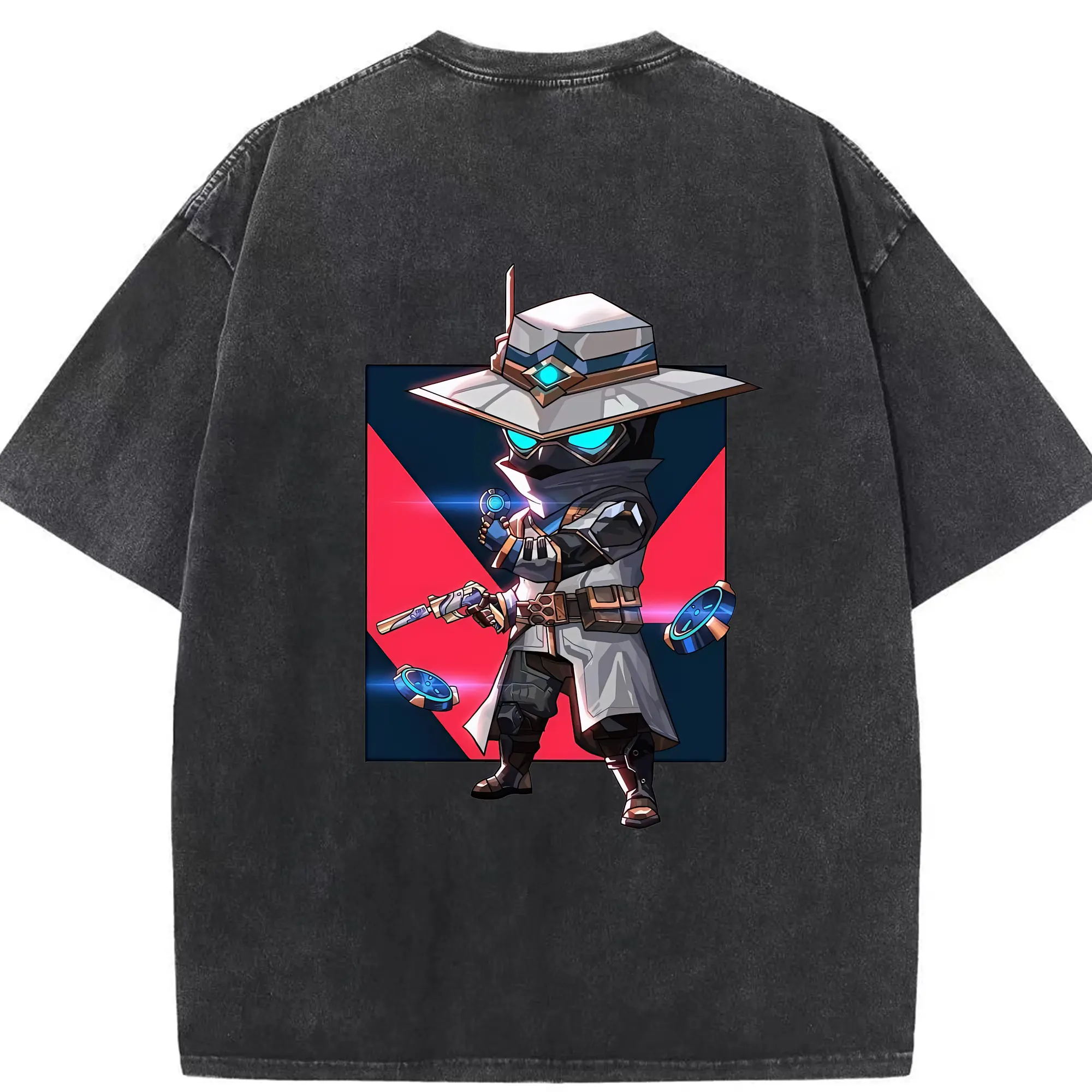 VALORANT グッズ,サイファー - 綿100％ ヴィンテージ風 半袖Tシャツ ・ 背面プリント ・ 柔らか肌触り ・ 通気性 快適 ・ スポーツ カジュアル 外出用