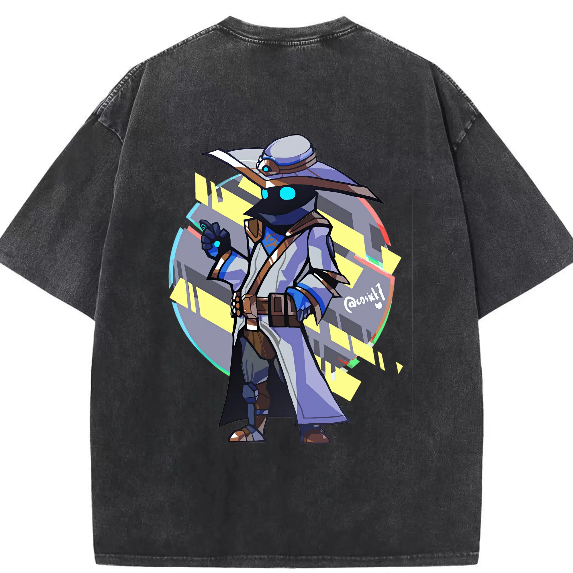 VALORANT グッズ,サイファー - 綿100％ ヴィンテージ風 半袖Tシャツ ・ 背面プリント ・ 柔らか肌触り ・ 通気性 快適 ・ スポーツ カジュアル 外出用