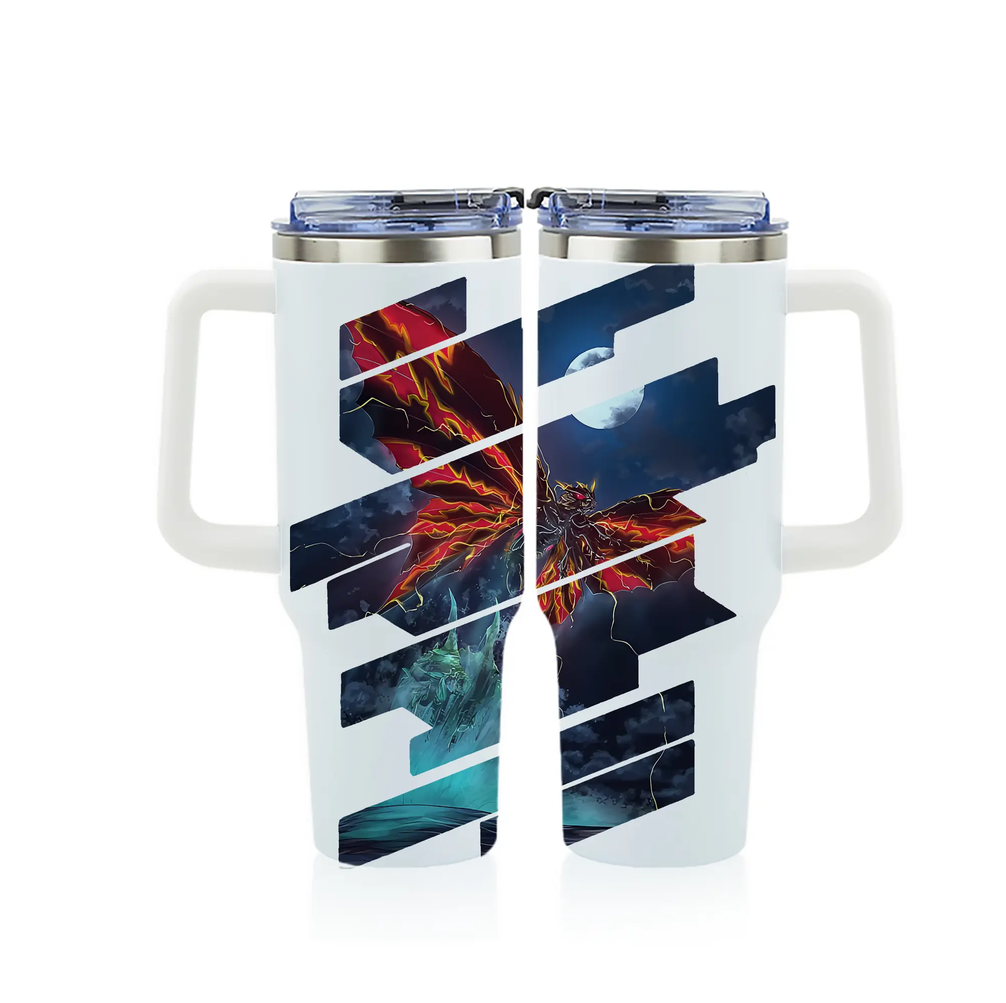 ゴジラ グッズ,モスラ - 1200mL フルプリント車用タンブラー ・ 304ステンレス 内側 ・ 201ステンレス 外側 ・ 保温 保冷 ・ 通勤 ドライブ アウトドア用