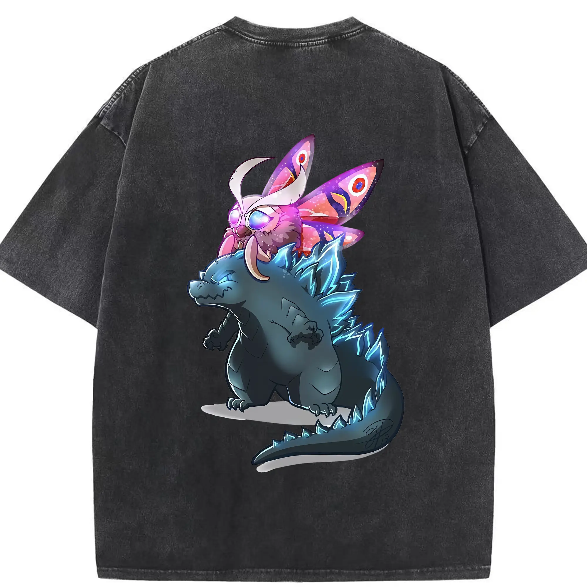 ゴジラ グッズ,モスラ - 綿100％ ヴィンテージ風 半袖Tシャツ ・ 背面プリント ・ 柔らか肌触り ・ 通気性 快適 ・ スポーツ カジュアル 外出用
