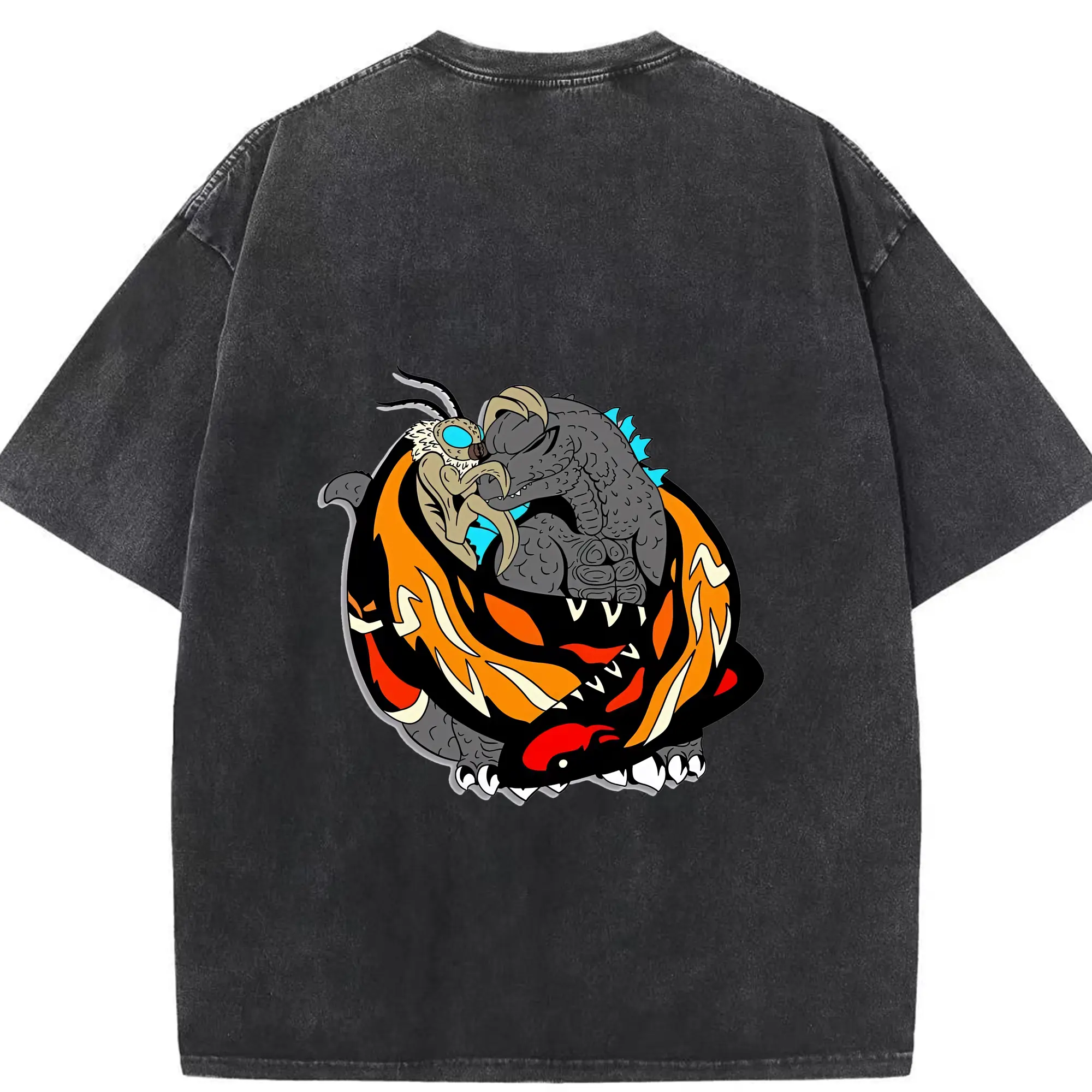 ゴジラ グッズ,モスラ - 綿100％ ヴィンテージ風 半袖Tシャツ ・ 背面プリント ・ 柔らか肌触り ・ 通気性 快適 ・ スポーツ カジュアル 外出用