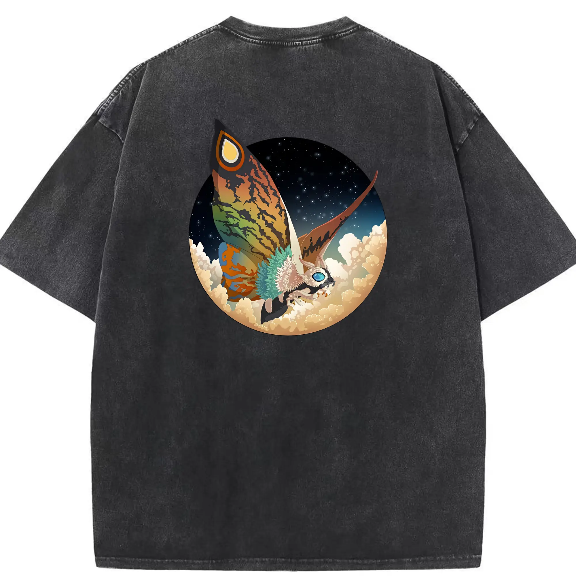 ゴジラ グッズ,モスラ - 綿100％ ヴィンテージ風 半袖Tシャツ ・ 背面プリント ・ 柔らか肌触り ・ 通気性 快適 ・ スポーツ カジュアル 外出用