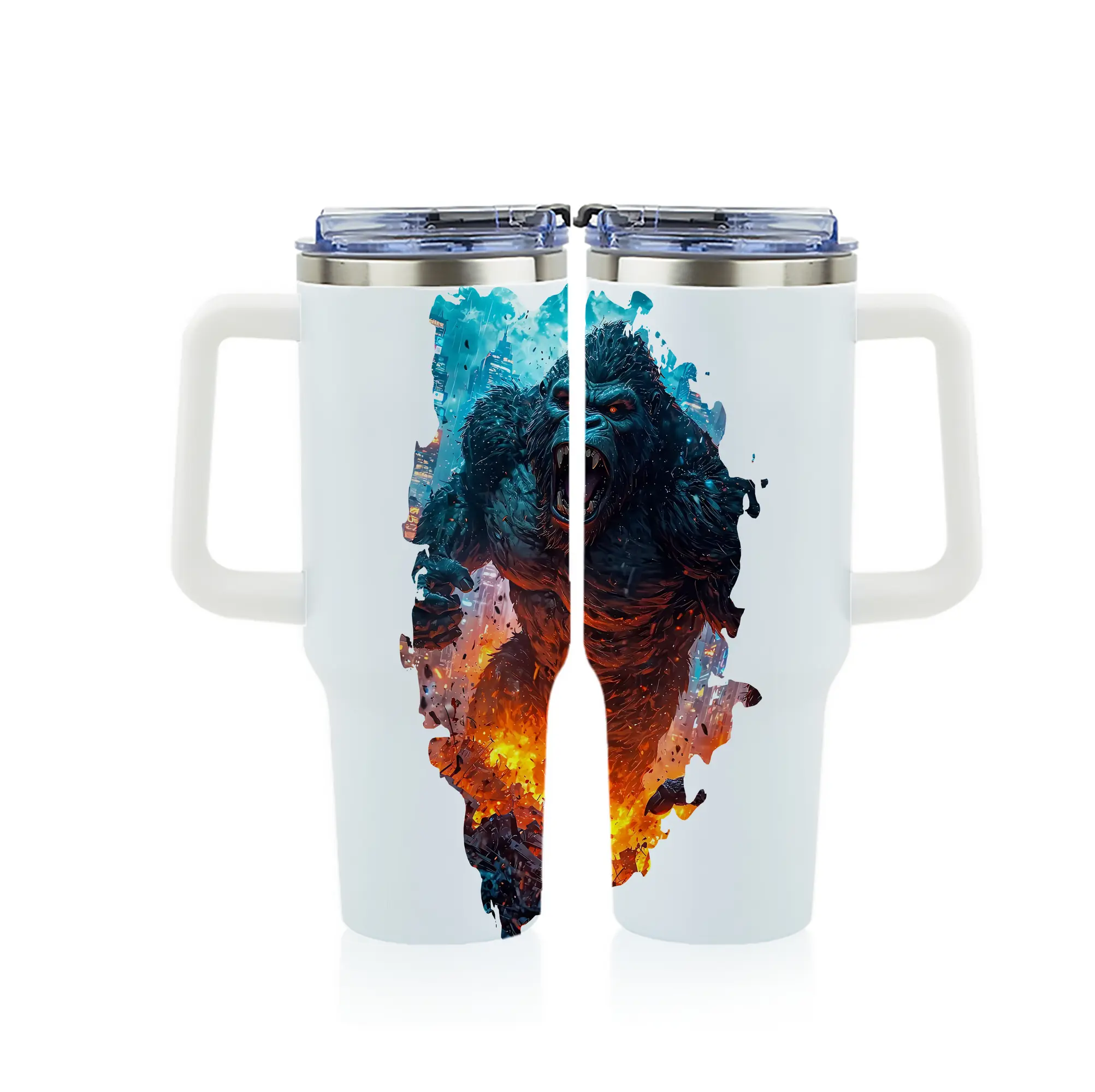 ゴジラ グッズ,キングコング - 1200mL フルプリント車用タンブラー ・ 304ステンレス 内側 ・ 201ステンレス 外側 ・ 保温 保冷 ・ 通勤 ドライブ アウトドア用