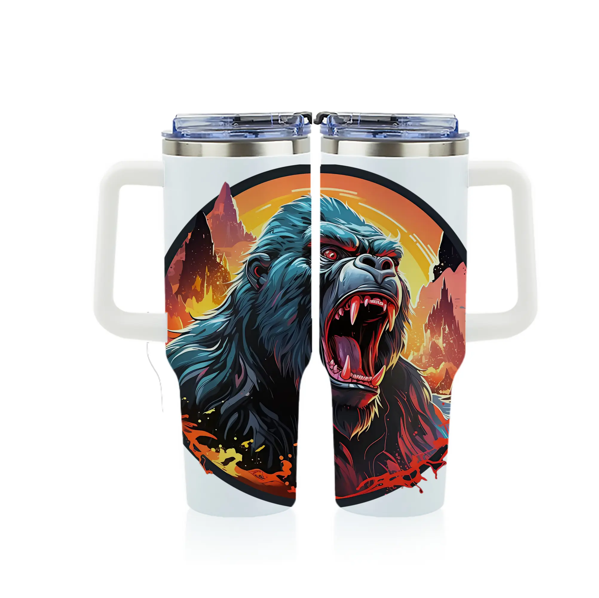 ゴジラ グッズ,キングコング - 1200mL フルプリント車用タンブラー ・ 304ステンレス 内側 ・ 201ステンレス 外側 ・ 保温 保冷 ・ 通勤 ドライブ アウトドア用