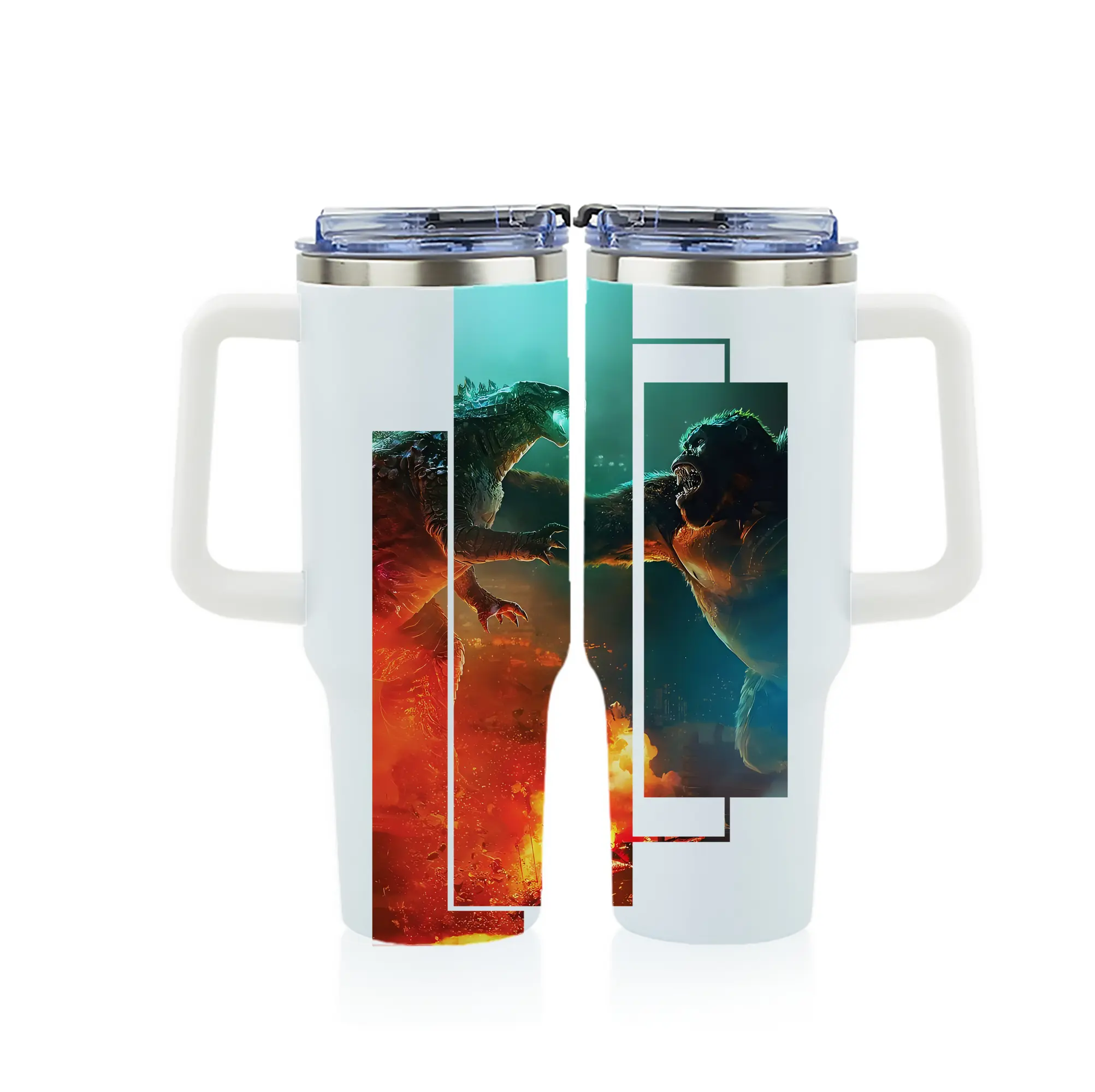 ゴジラ グッズ,キングコング - 1200mL フルプリント車用タンブラー ・ 304ステンレス 内側 ・ 201ステンレス 外側 ・ 保温 保冷 ・ 通勤 ドライブ アウトドア用