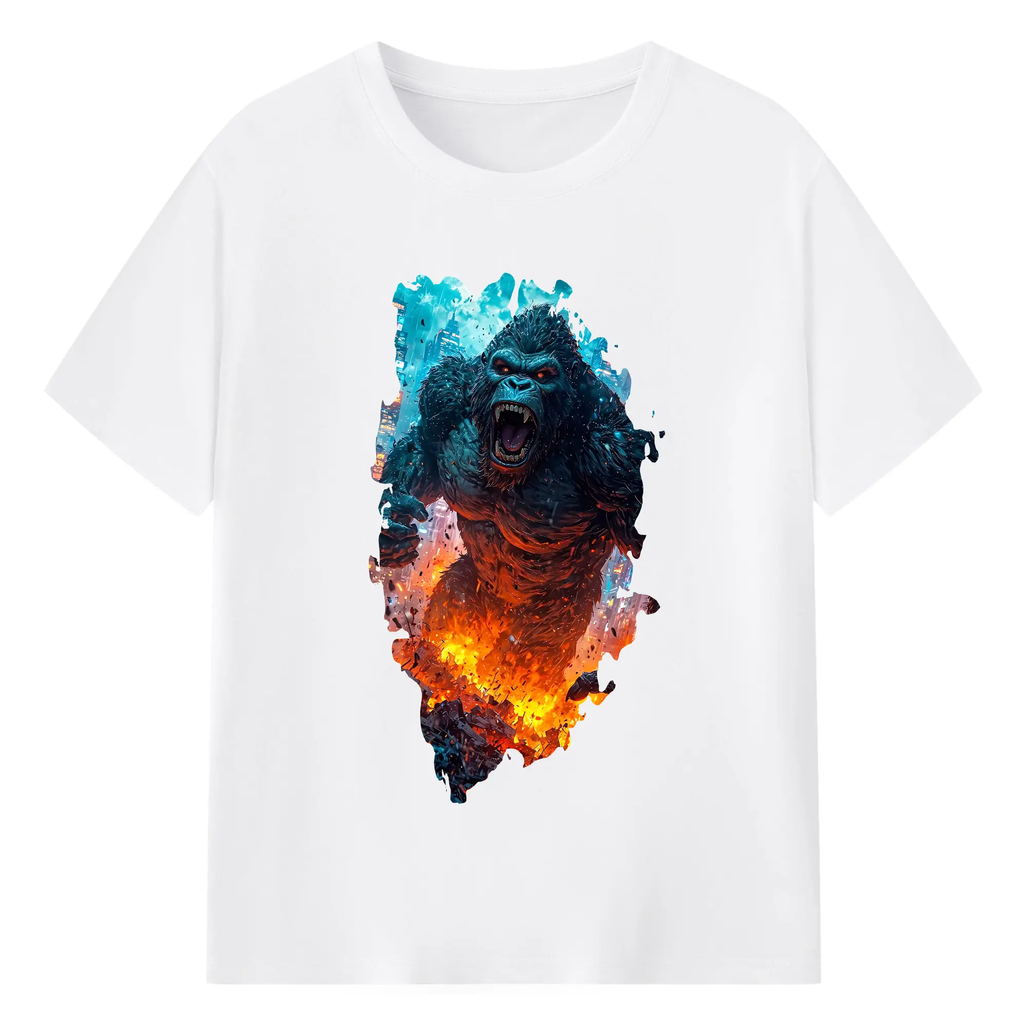 ゴジラ グッズ,キングコング - 綿100％ 半袖Tシャツ ・ フロントプリント ・ 快適 通気性 ・ 日常使い 散歩 スポーツ用