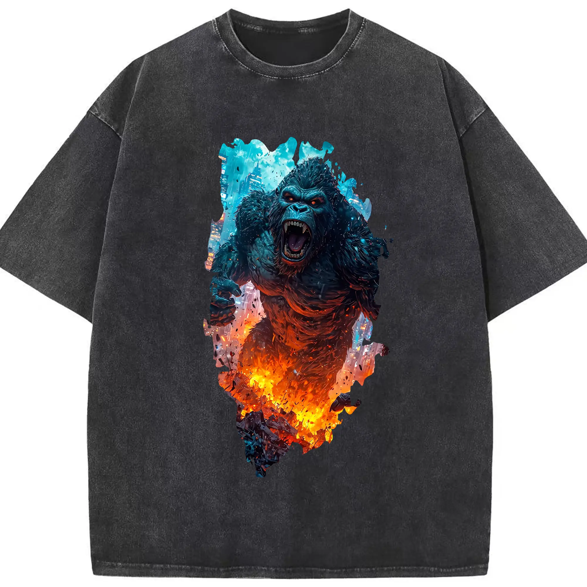 ゴジラ グッズ,キングコング - 綿100％ ヴィンテージ風 半袖Tシャツ ・ フロントプリント ・ 柔らか肌触り ・ 通気性 快適 ・ スポーツ カジュアル 外出用