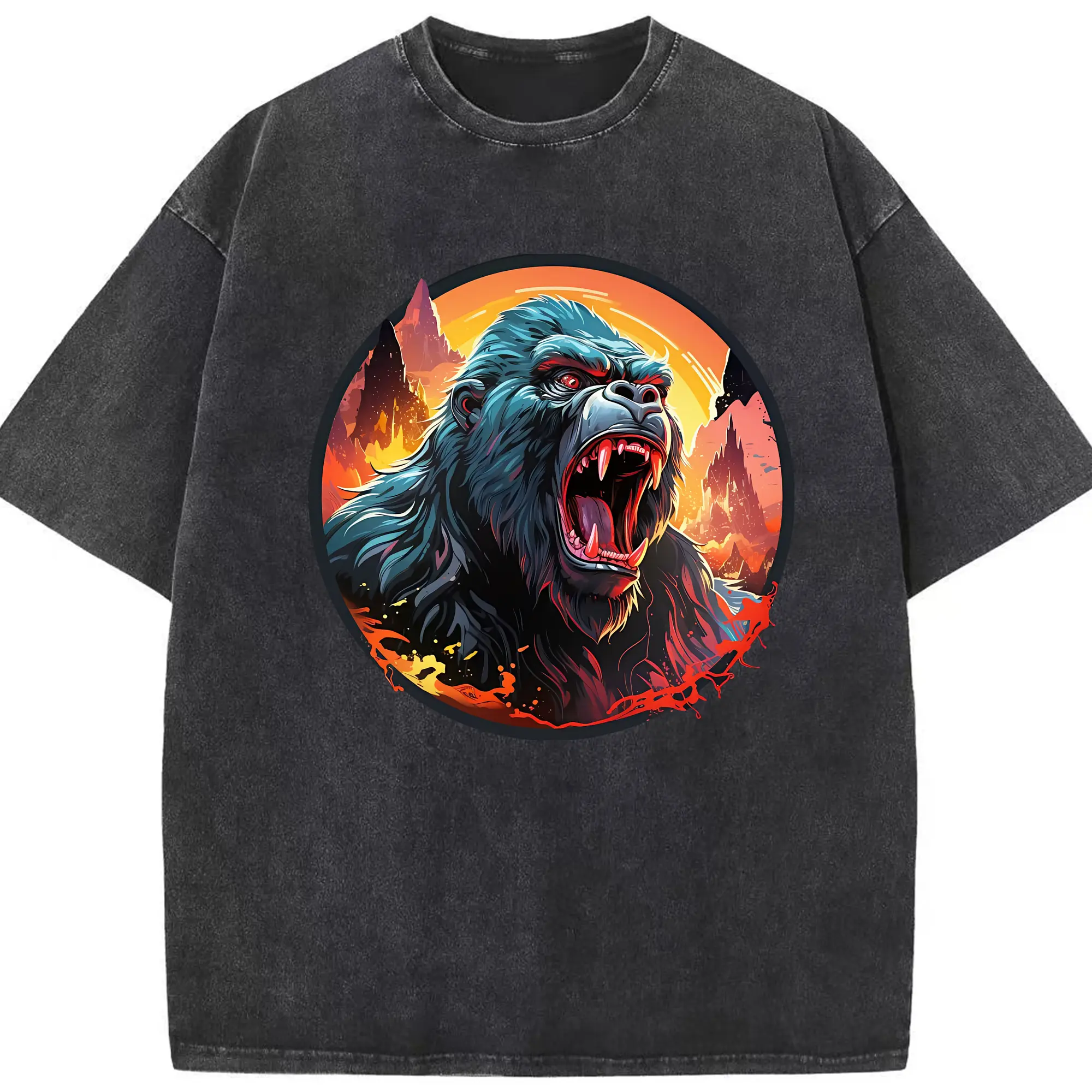 ゴジラ グッズ,キングコング - 綿100％ ヴィンテージ風 半袖Tシャツ ・ フロントプリント ・ 柔らか肌触り ・ 通気性 快適 ・ スポーツ カジュアル 外出用