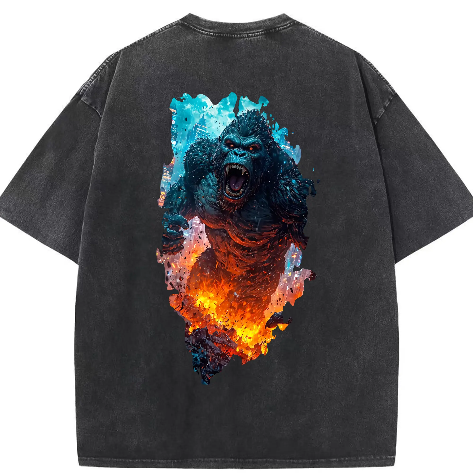 ゴジラ グッズ,キングコング - 綿100％ ヴィンテージ風 半袖Tシャツ ・ 背面プリント ・ 柔らか肌触り ・ 通気性 快適 ・ スポーツ カジュアル 外出用