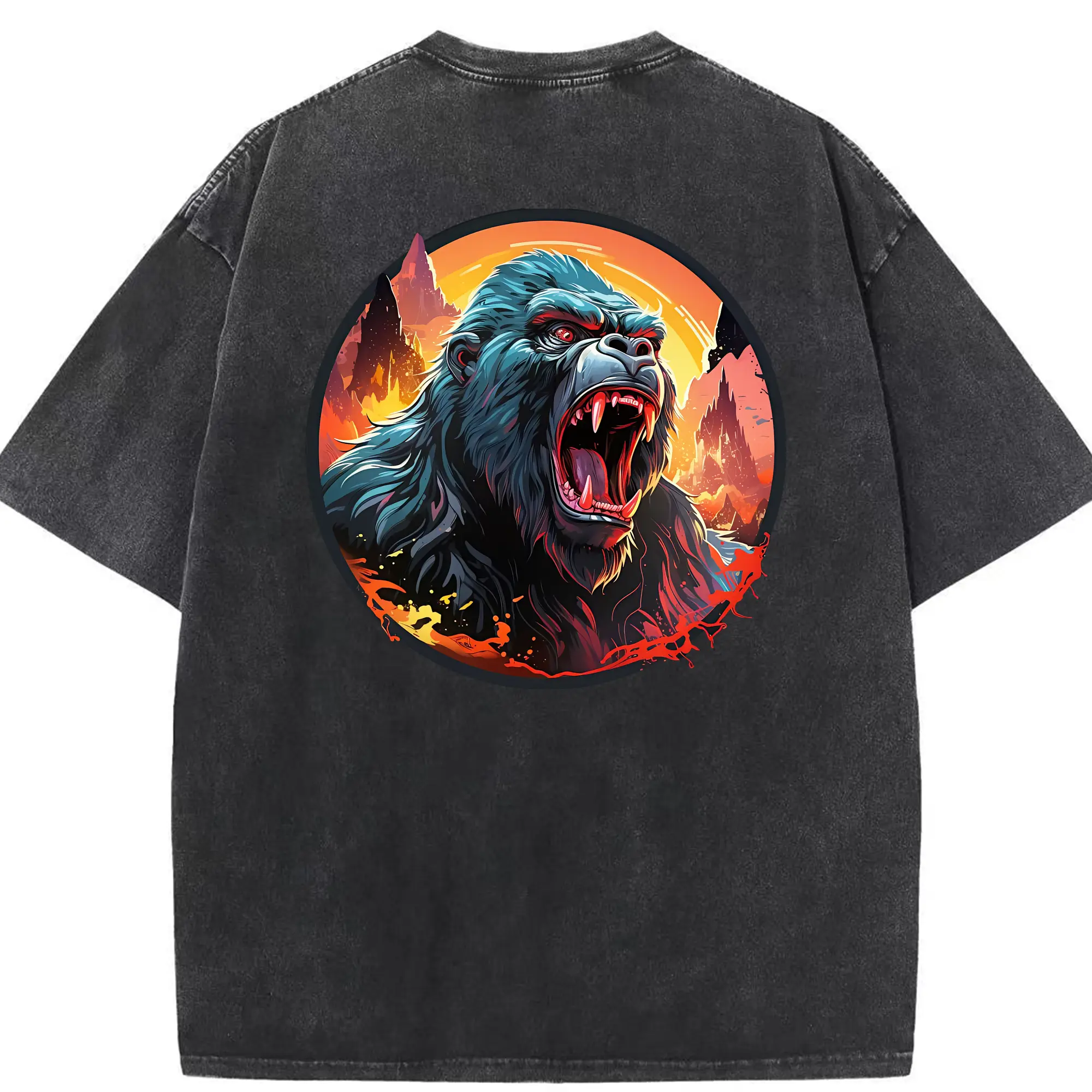 ゴジラ グッズ,キングコング - 綿100％ ヴィンテージ風 半袖Tシャツ ・ 背面プリント ・ 柔らか肌触り ・ 通気性 快適 ・ スポーツ カジュアル 外出用