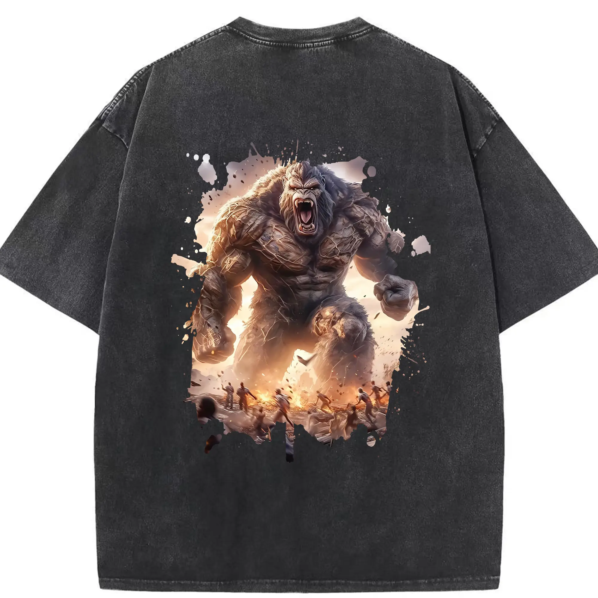 ゴジラ グッズ,キングコング - 綿100％ ヴィンテージ風 半袖Tシャツ ・ 背面プリント ・ 柔らか肌触り ・ 通気性 快適 ・ スポーツ カジュアル 外出用