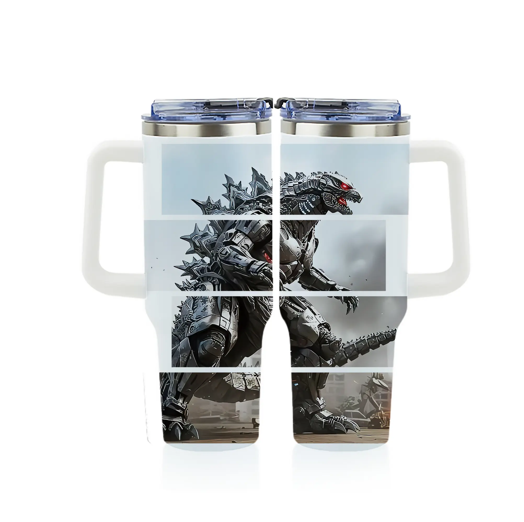 ゴジラ グッズ,メカゴジラ - 1200mL フルプリント車用タンブラー ・ 304ステンレス 内側 ・ 201ステンレス 外側 ・ 保温 保冷 ・ 通勤 ドライブ アウトドア用