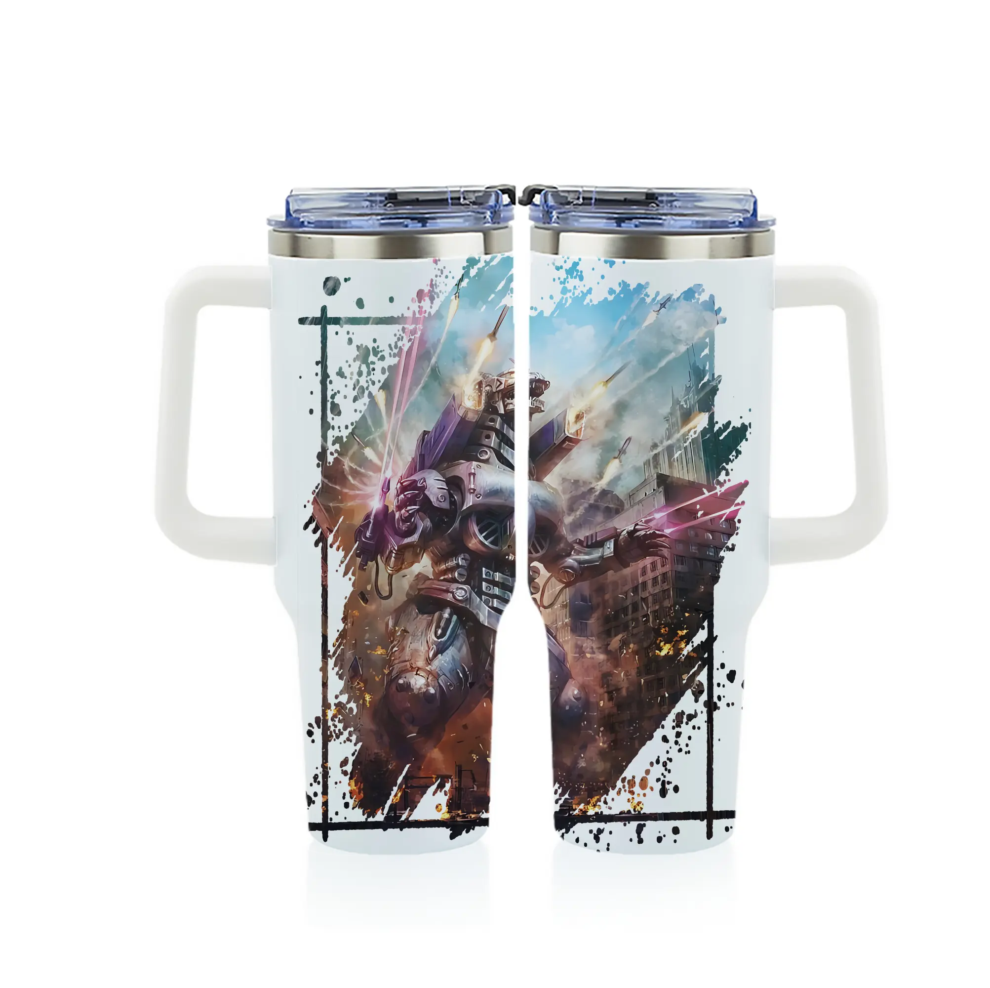 ゴジラ グッズ,メカゴジラ - 1200mL フルプリント車用タンブラー ・ 304ステンレス 内側 ・ 201ステンレス 外側 ・ 保温 保冷 ・ 通勤 ドライブ アウトドア用