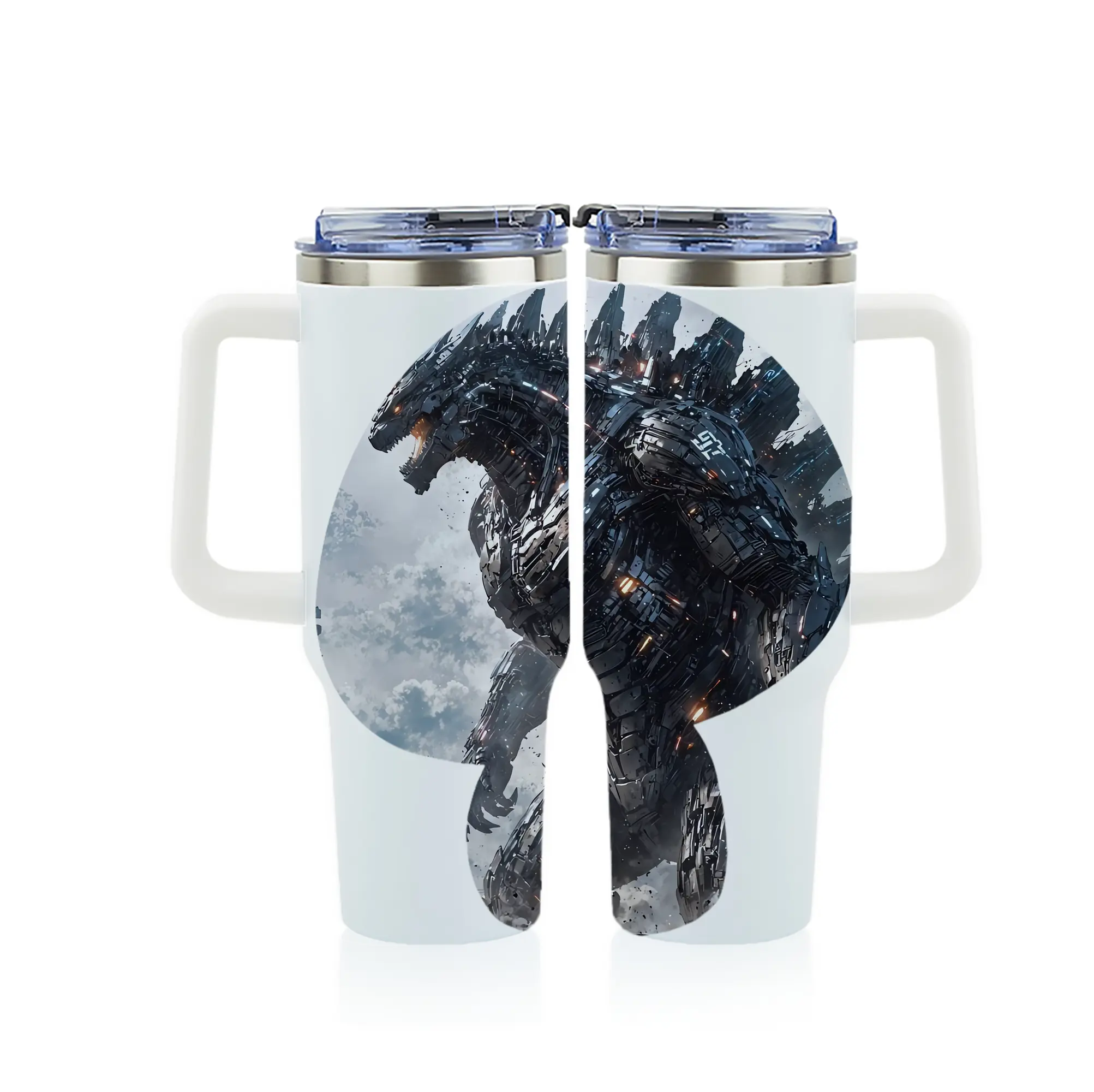 ゴジラ グッズ,メカゴジラ - 1200mL フルプリント車用タンブラー ・ 304ステンレス 内側 ・ 201ステンレス 外側 ・ 保温 保冷 ・ 通勤 ドライブ アウトドア用