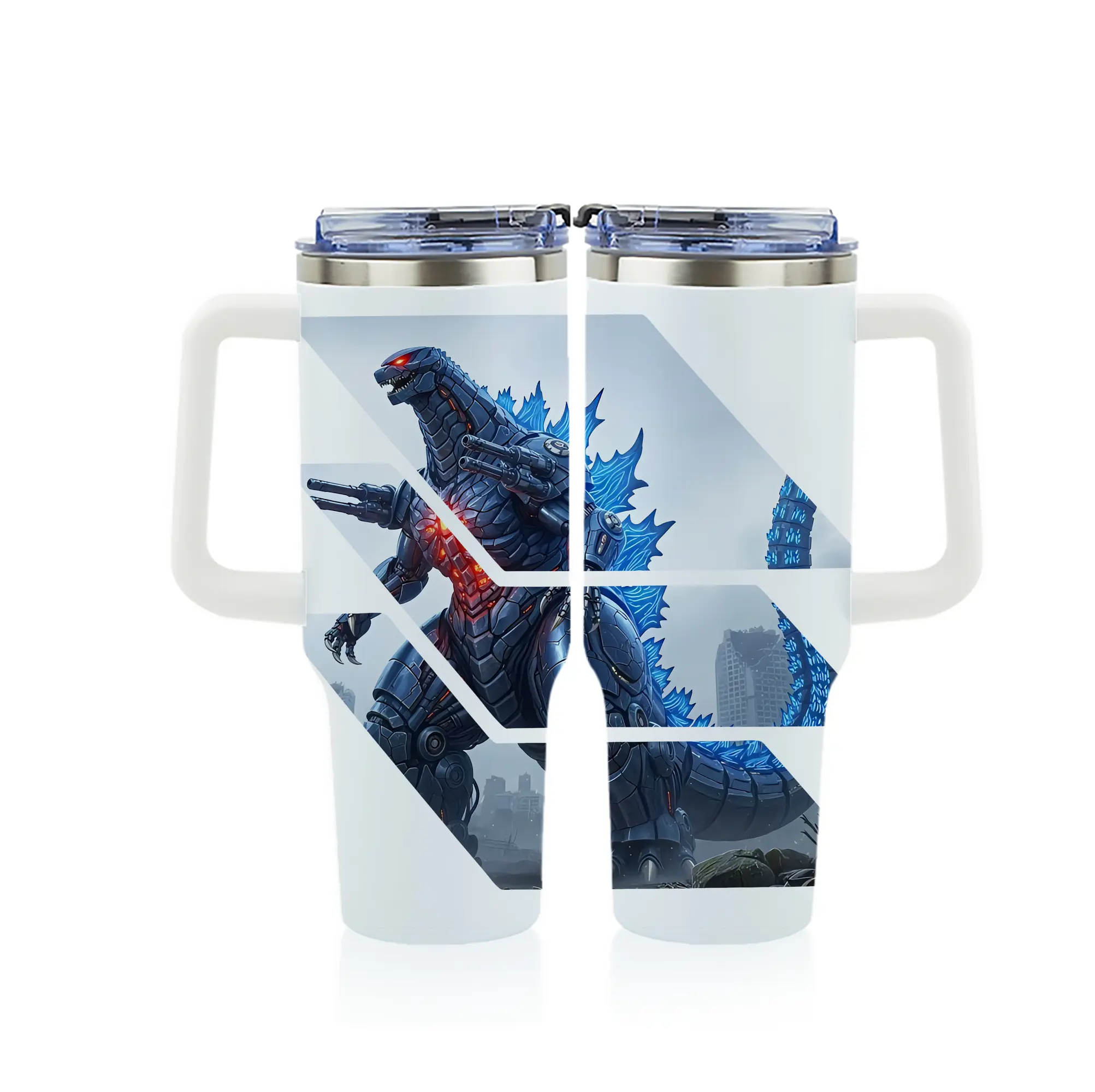 ゴジラ グッズ,メカゴジラ - 1200mL フルプリント車用タンブラー ・ 304ステンレス 内側 ・ 201ステンレス 外側 ・ 保温 保冷 ・ 通勤 ドライブ アウトドア用