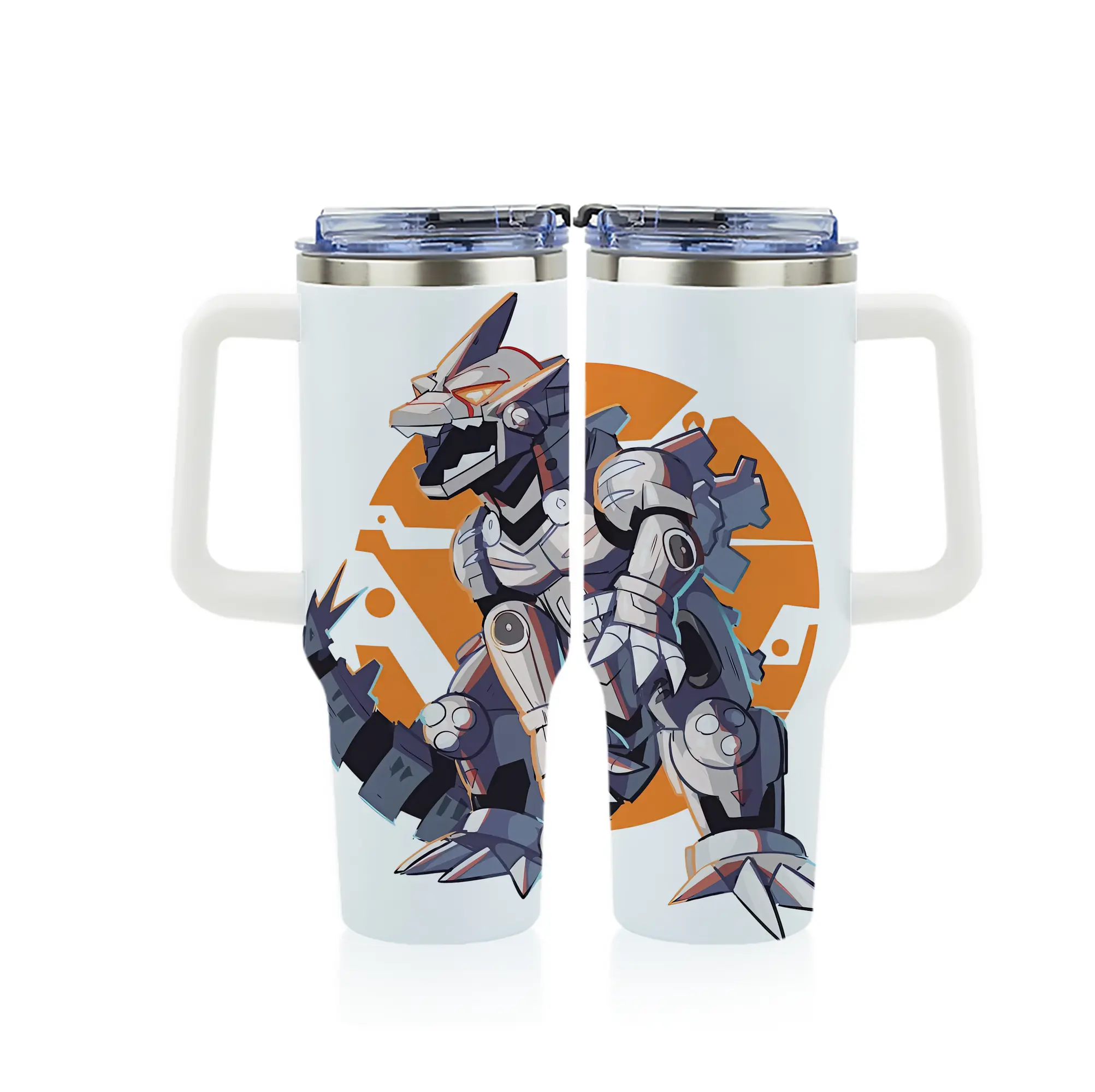 ゴジラ グッズ,メカゴジラ - 1200mL フルプリント車用タンブラー ・ 304ステンレス 内側 ・ 201ステンレス 外側 ・ 保温 保冷 ・ 通勤 ドライブ アウトドア用