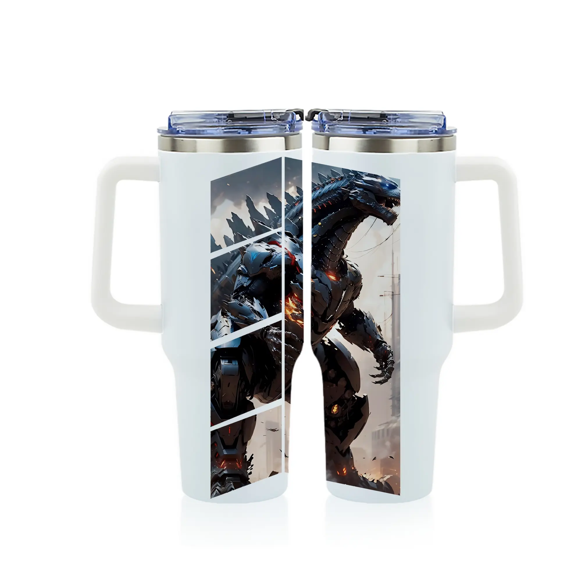 ゴジラ グッズ,メカゴジラ - 1200mL フルプリント車用タンブラー ・ 304ステンレス 内側 ・ 201ステンレス 外側 ・ 保温 保冷 ・ 通勤 ドライブ アウトドア用