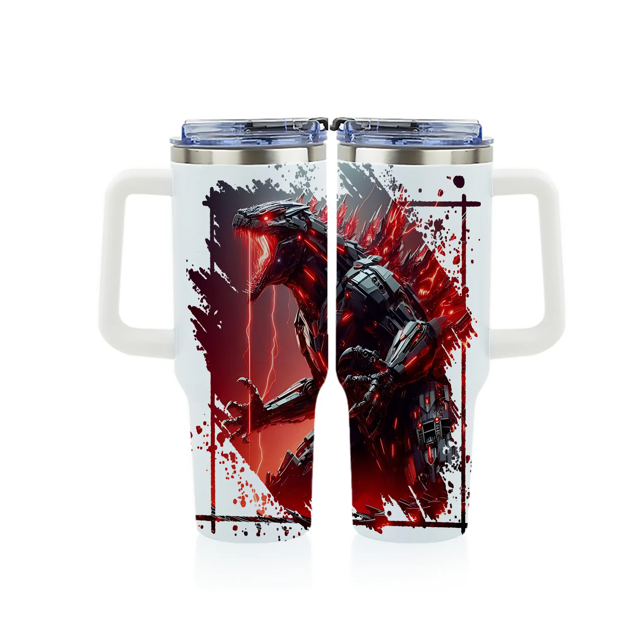 ゴジラ グッズ,メカゴジラ - 1200mL フルプリント車用タンブラー ・ 304ステンレス 内側 ・ 201ステンレス 外側 ・ 保温 保冷 ・ 通勤 ドライブ アウトドア用