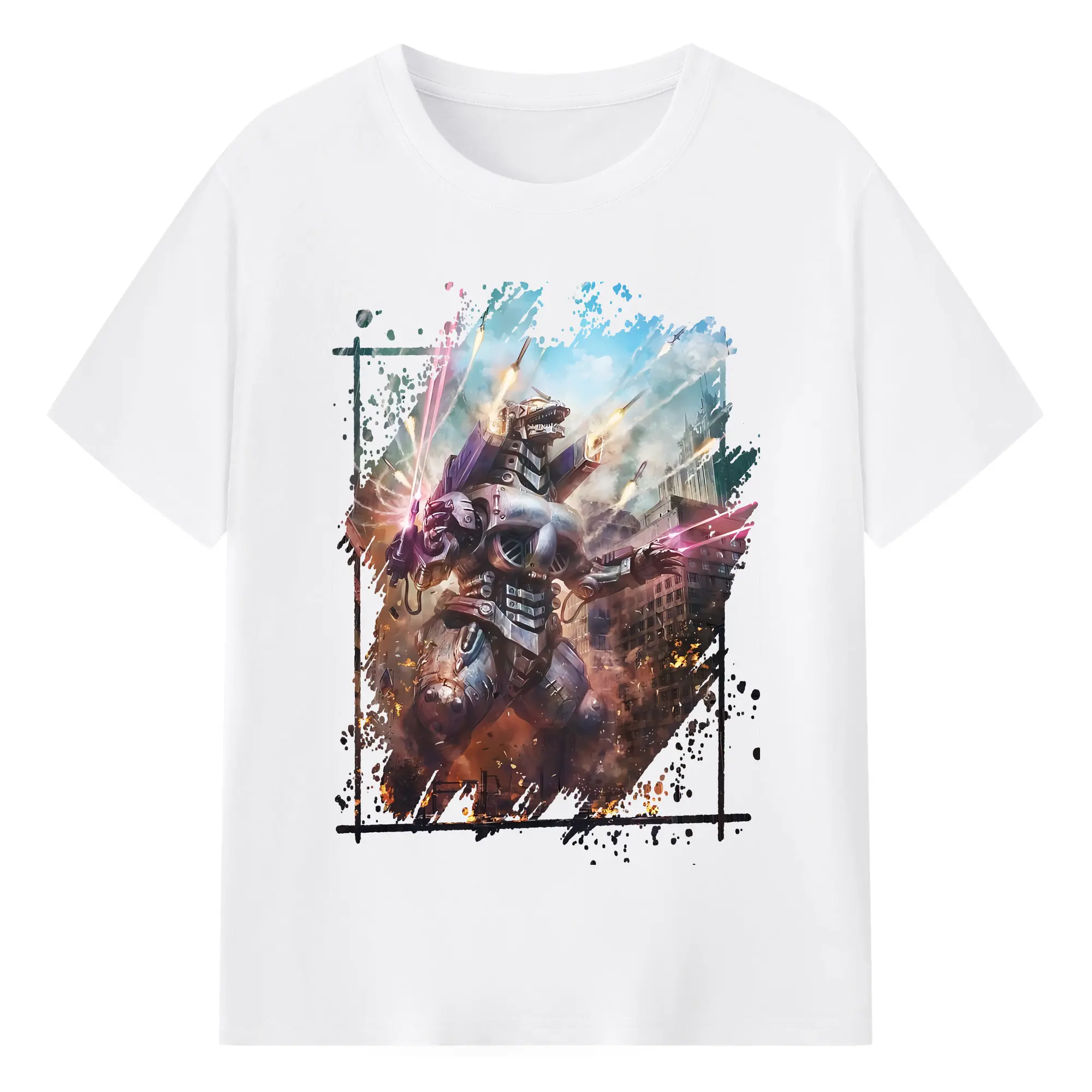 ゴジラ グッズ,メカゴジラ - 綿100％ 半袖Tシャツ ・ フロントプリント ・ 快適 通気性 ・ 日常使い 散歩 スポーツ用