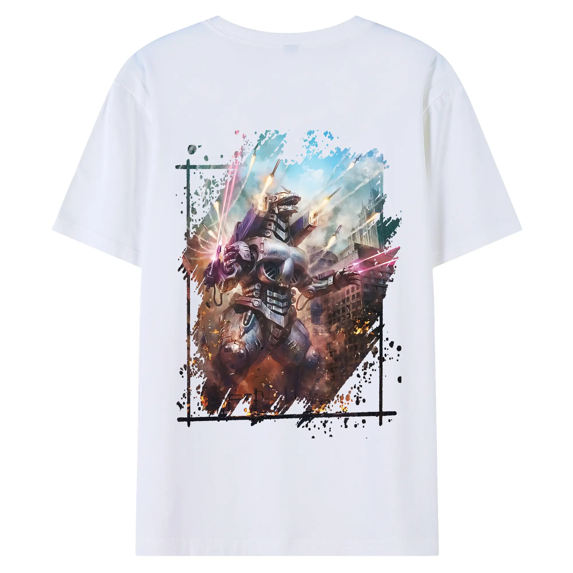 ゴジラ グッズ,メカゴジラ - 綿100％ 半袖Tシャツ ・ バックプリント ・ 快適 通気性 ・ 日常使い 散歩 スポーツ用