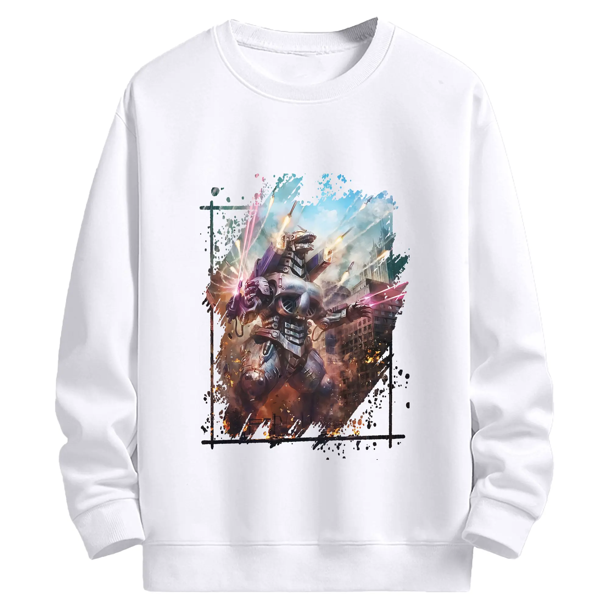 ゴジラ グッズ,メカゴジラ - 高品質 クルーネック スウェット ・ コットン59％ ポリエステル41％ ・ ユニセックス 長袖 トレーナー ・ カジュアル デイリー スポーツ 散歩用