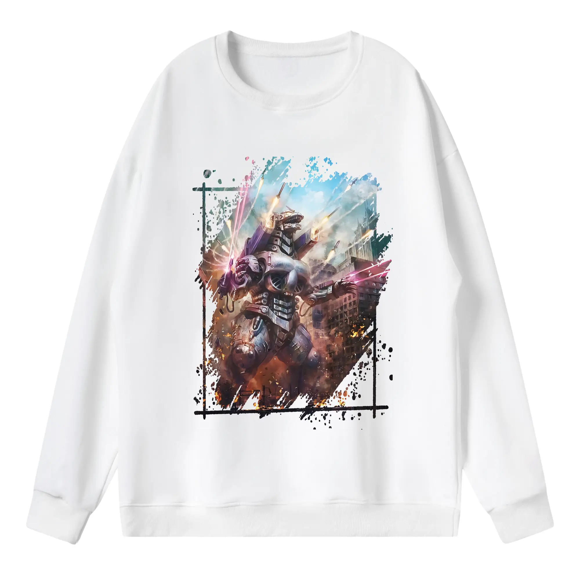 ゴジラ グッズ,メカゴジラ - 薄手 クルーネック スウェット 裏毛260g · ポリエステル 春秋向け カジュアル 男女兼用 · トレーナー デイリー スポーツ 散歩に最適