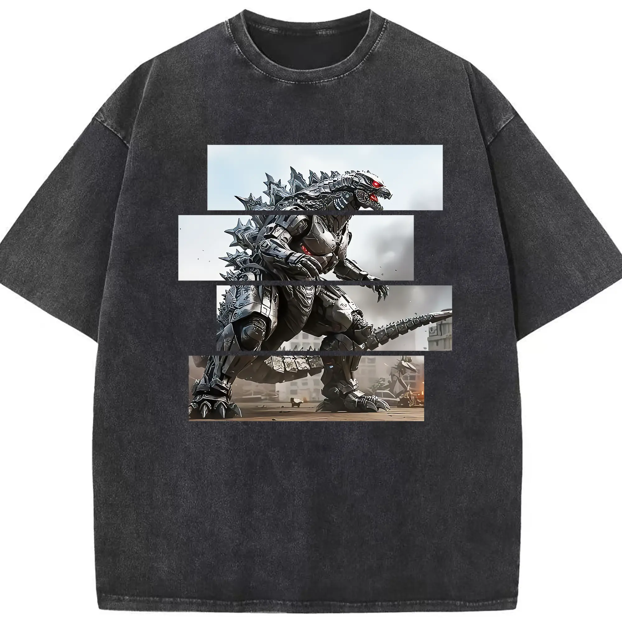 ゴジラ グッズ,メカゴジラ - 綿100％ ヴィンテージ風 半袖Tシャツ ・ フロントプリント ・ 柔らか肌触り ・ 通気性 快適 ・ スポーツ カジュアル 外出用