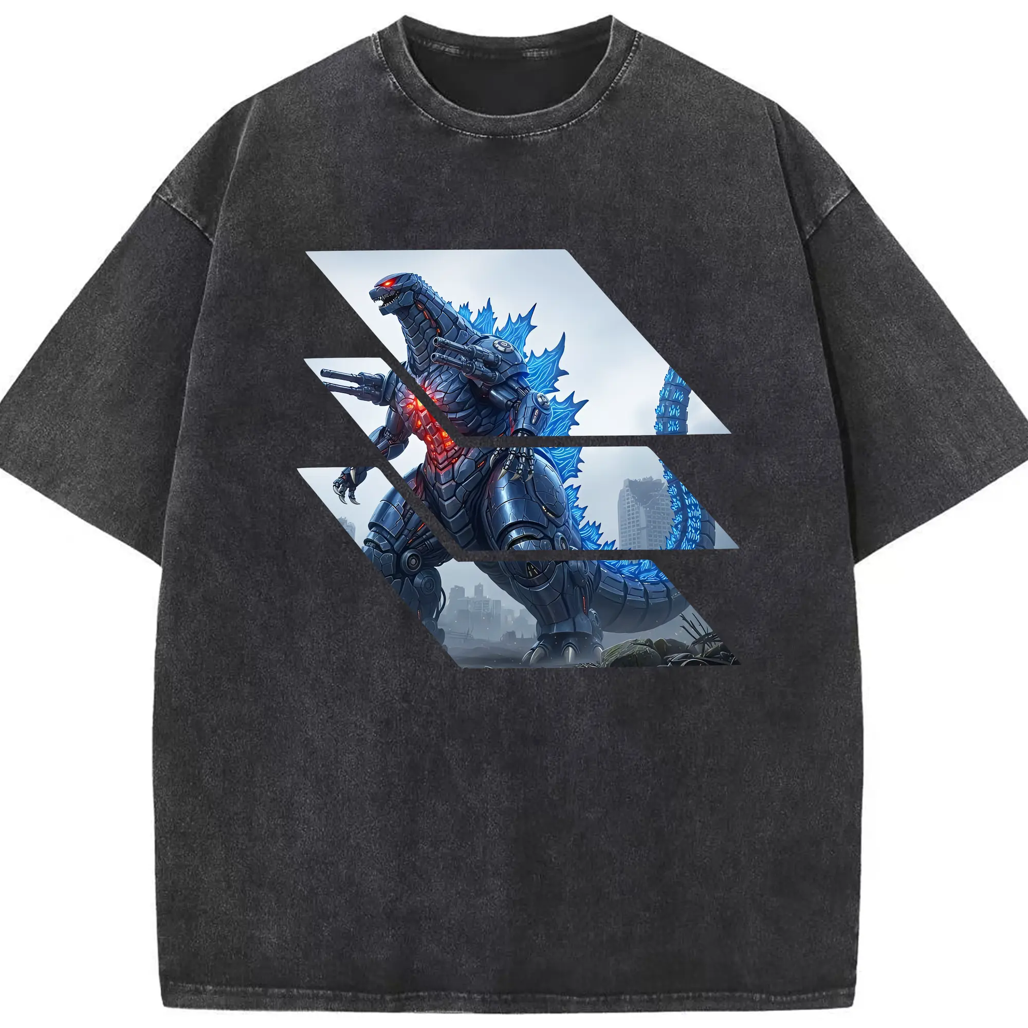 ゴジラ グッズ,メカゴジラ - 綿100％ ヴィンテージ風 半袖Tシャツ ・ フロントプリント ・ 柔らか肌触り ・ 通気性 快適 ・ スポーツ カジュアル 外出用